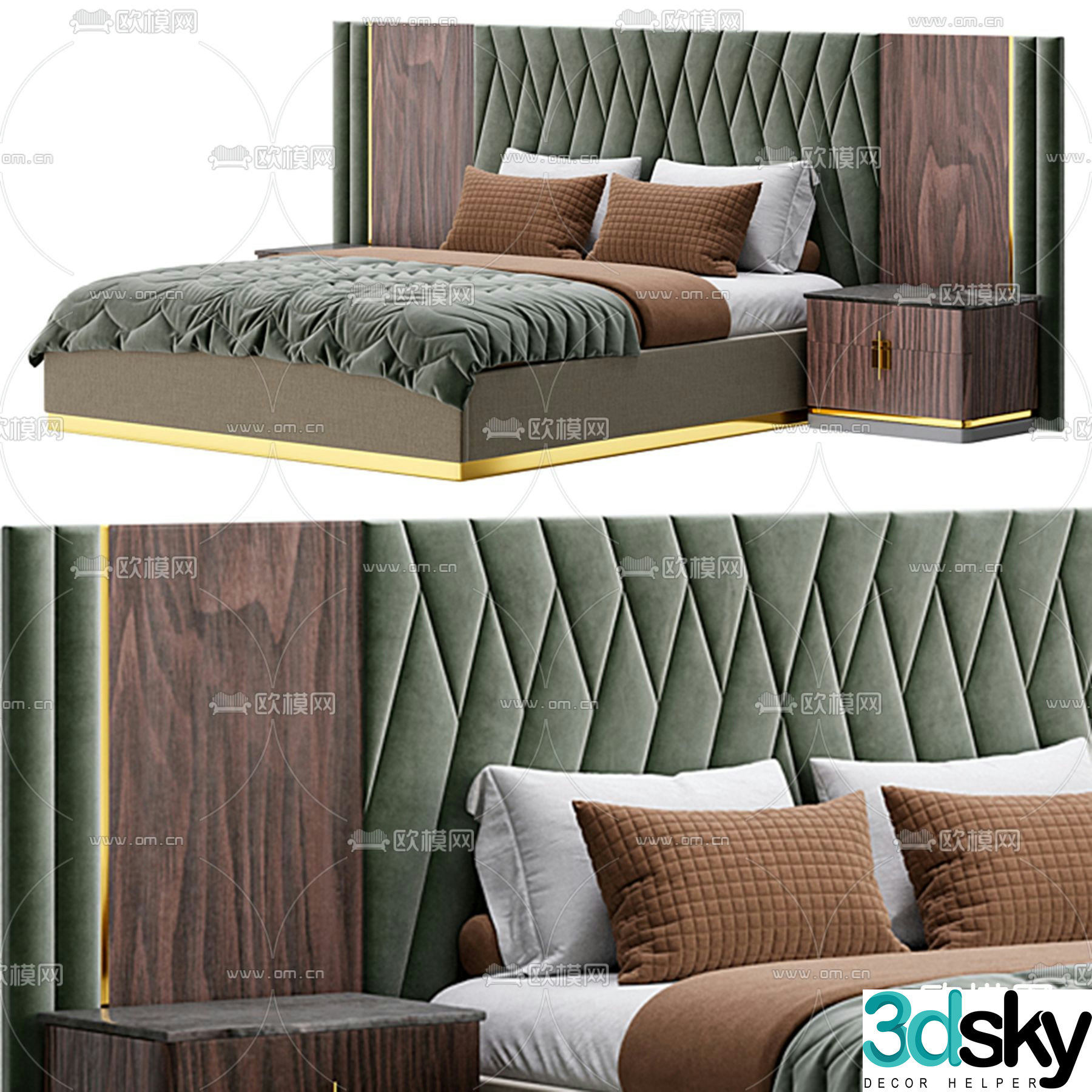 American double bed 3d model