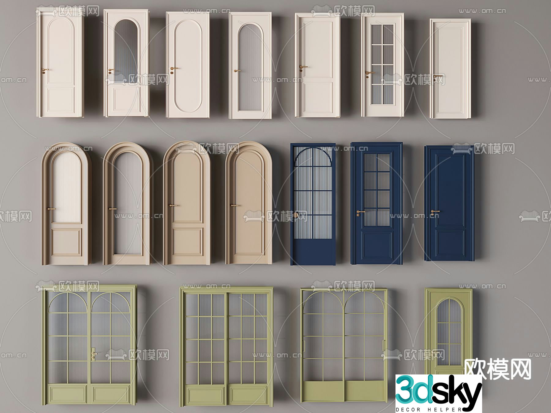 French door Single-open door Sliding door Round arch Glass door 3D model