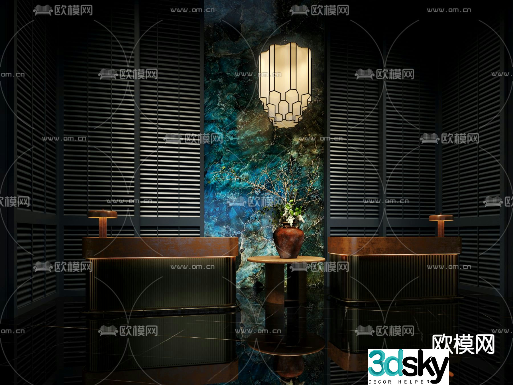 New Chinese style front desk service desk information desk 3D model