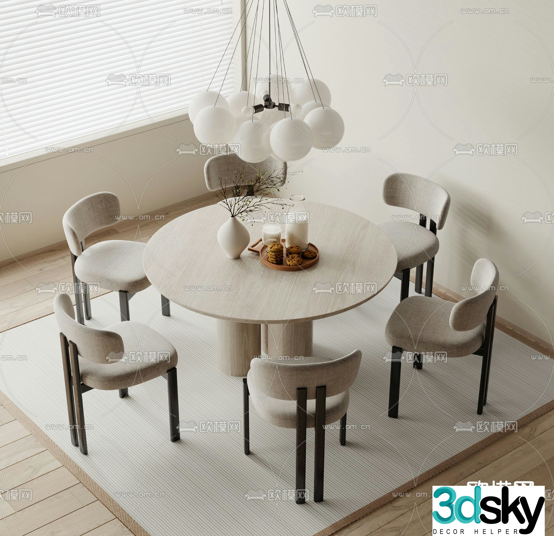 Wabi-sabi dining table and chairs 3d model