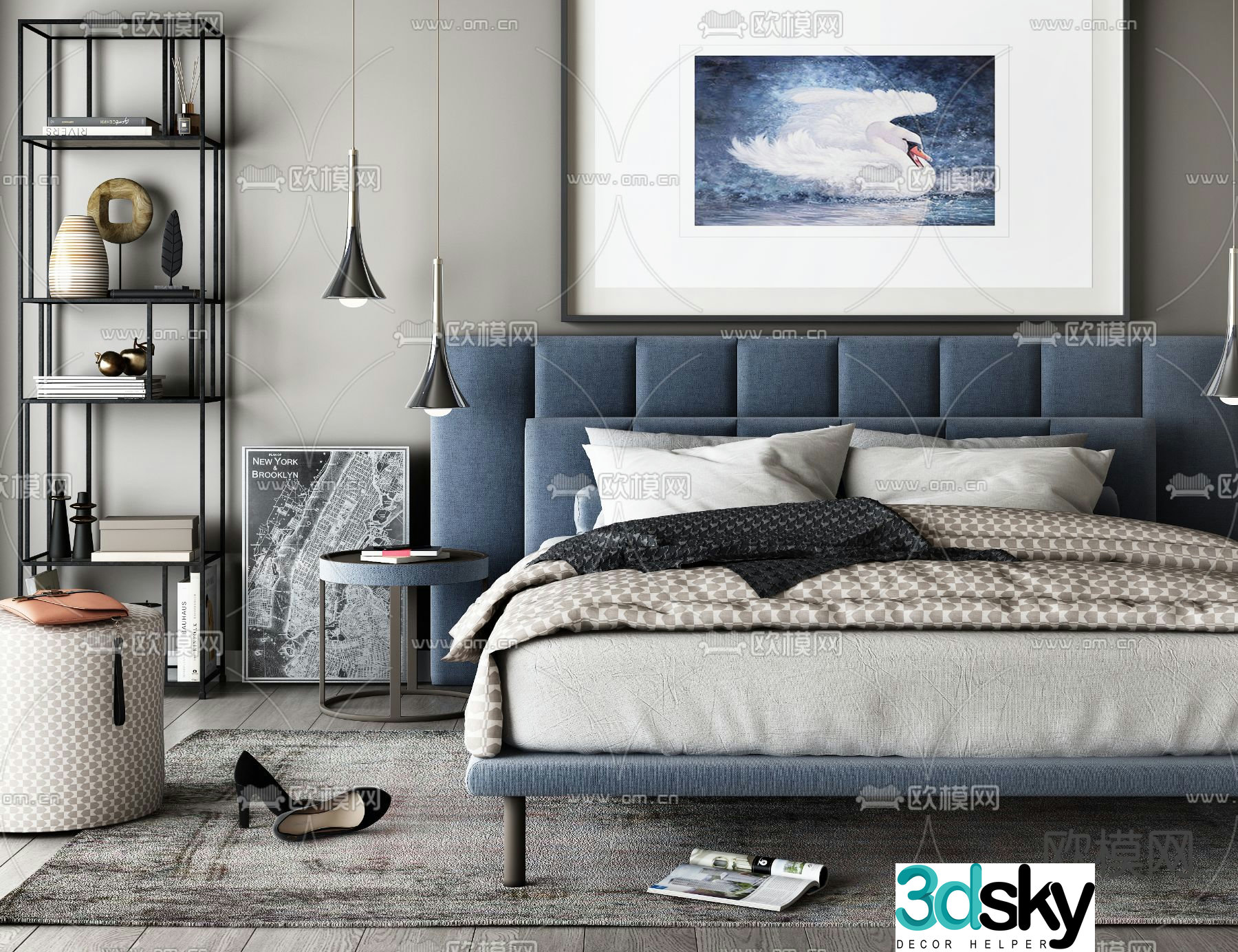 Modern double bed 3d model