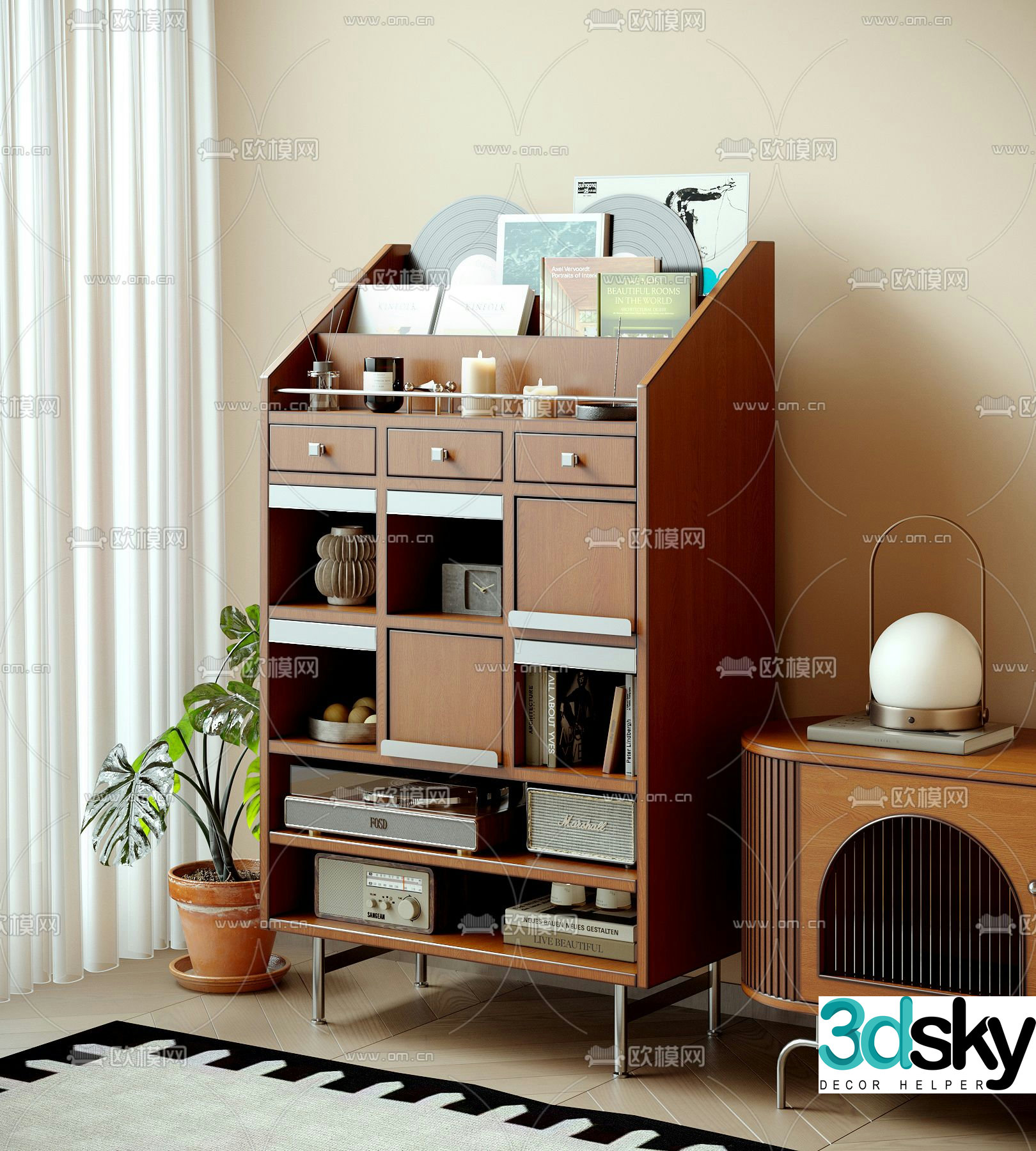 Medieval style side cabinet locker 3d model