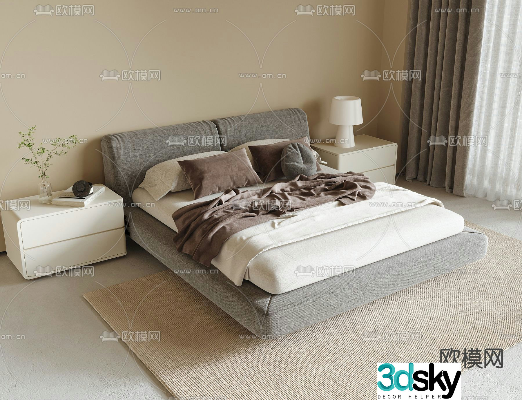 Modern double bed 3d model