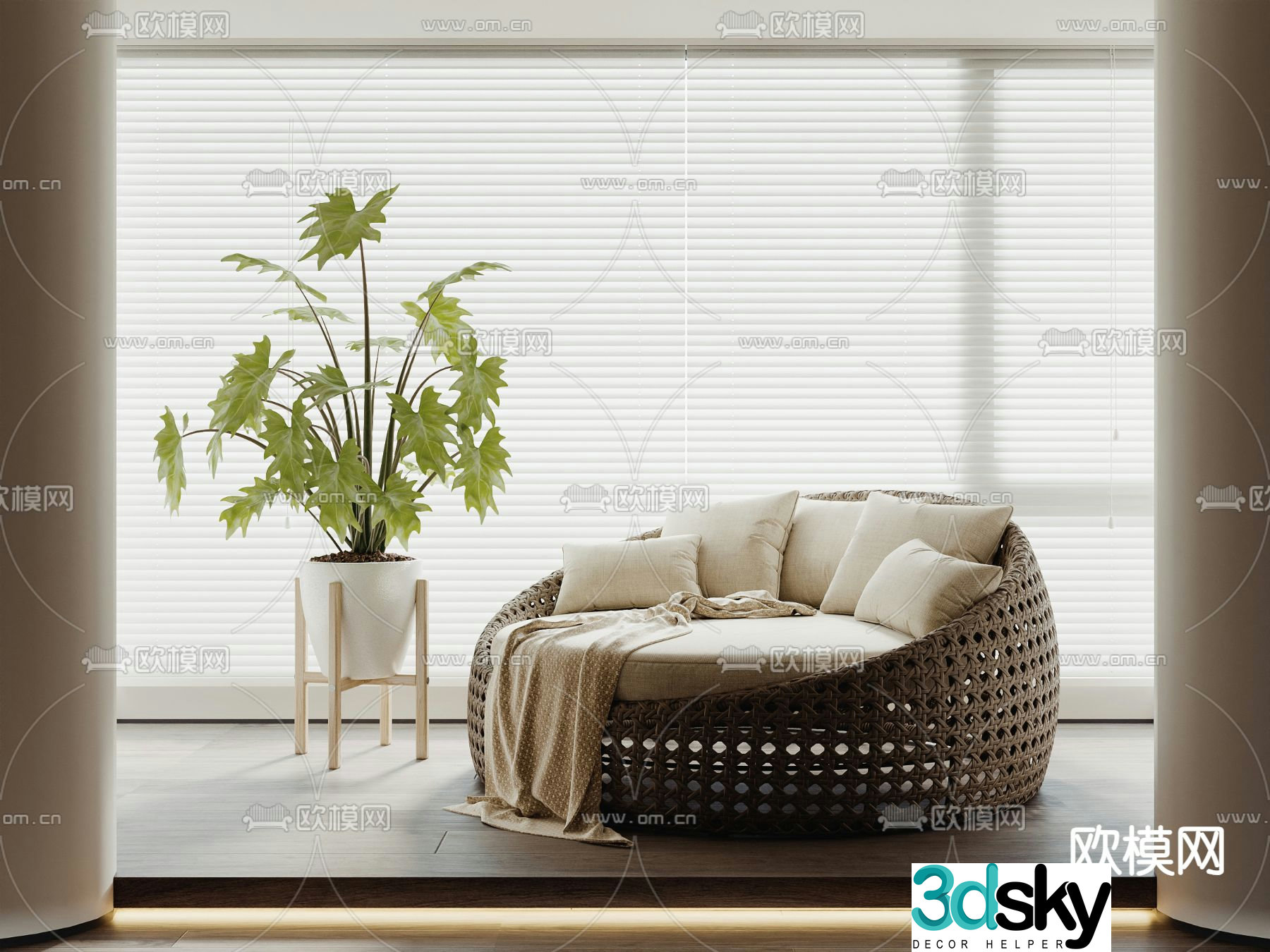 rattan sofa leisure sofa 3d model