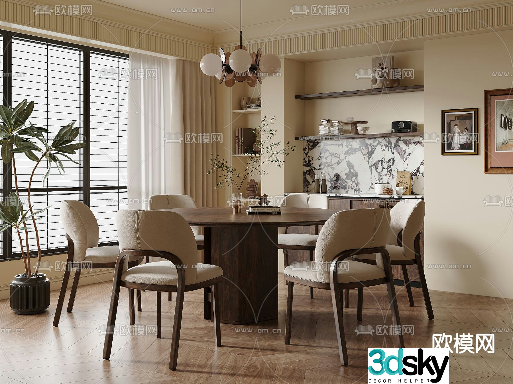 Medieval style dining table and chairs 3d model