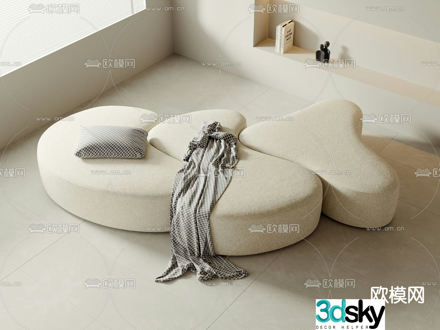 Fish bone sofa leisure sofa 3d model