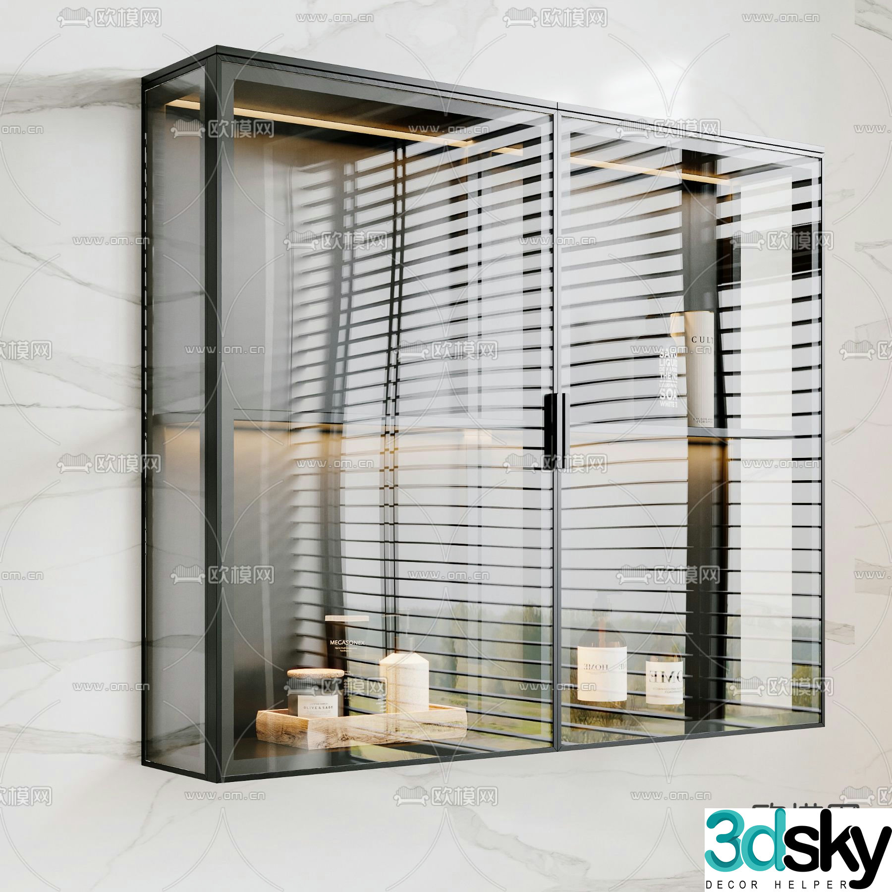 Modern glass wall cabinet decorative cabinet shelf 3d model