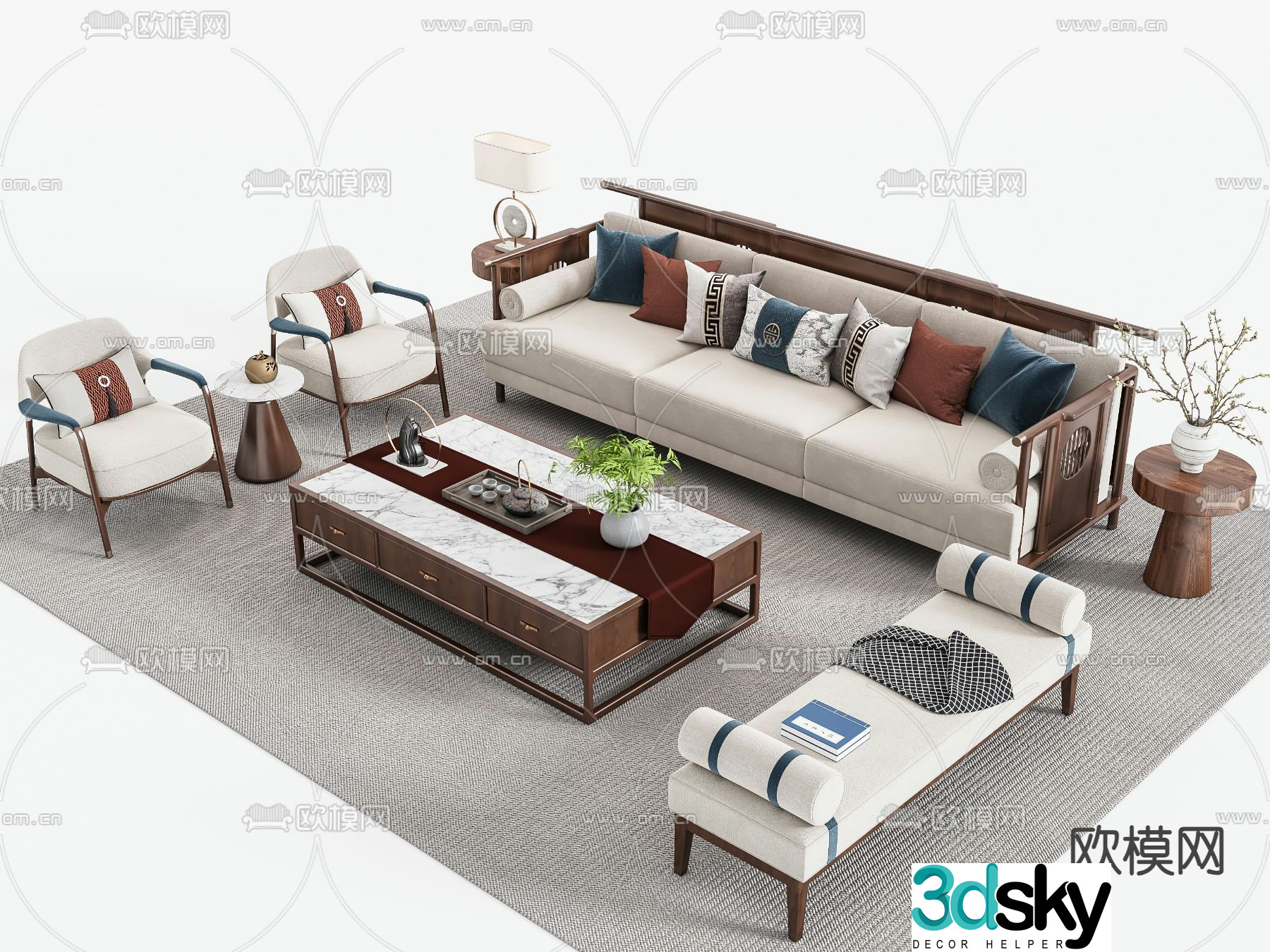 New Chinese style modular sofa 3d model