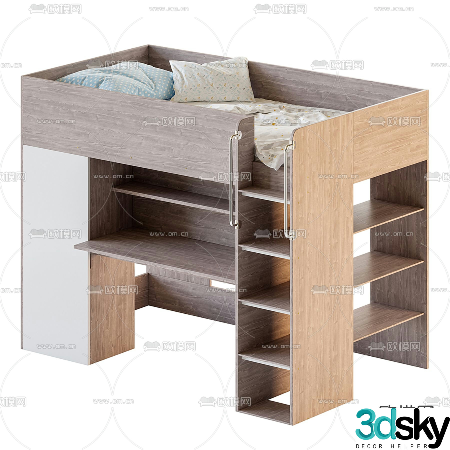 Children’s bed bunk bed high and low bed 3d model