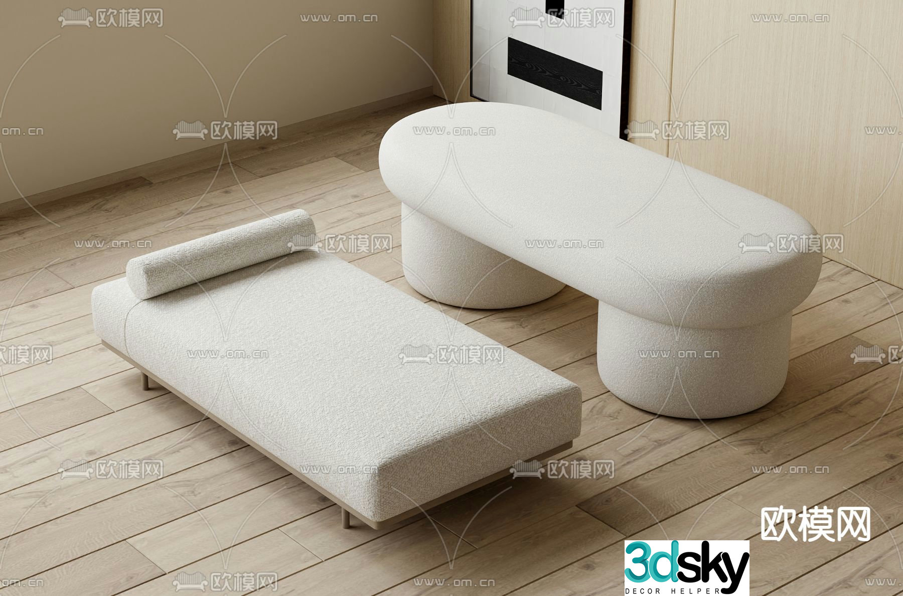 Bed end stool footrest sofa stool 3d model