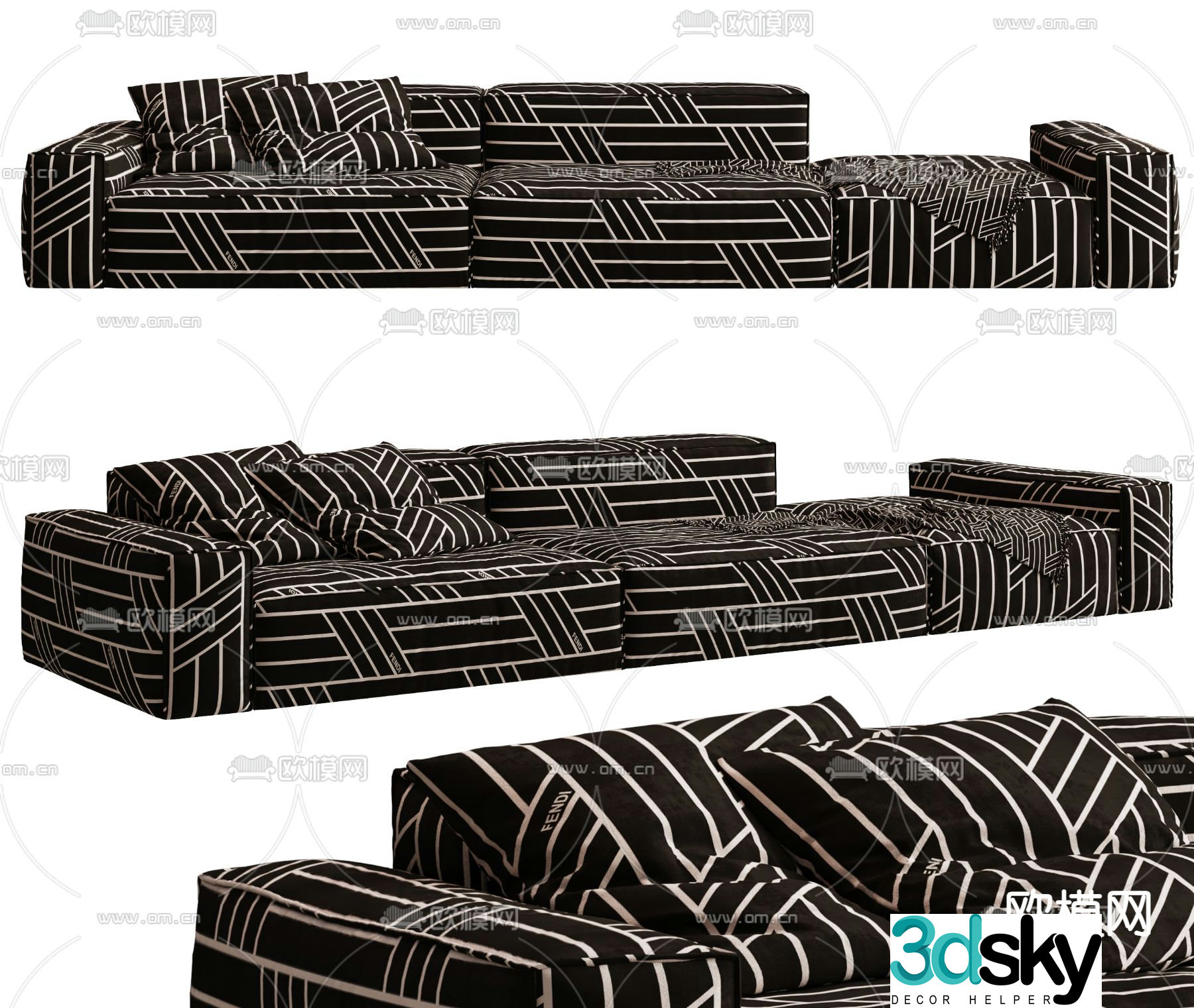 Modern three-person sofa leisure sofa 3d model