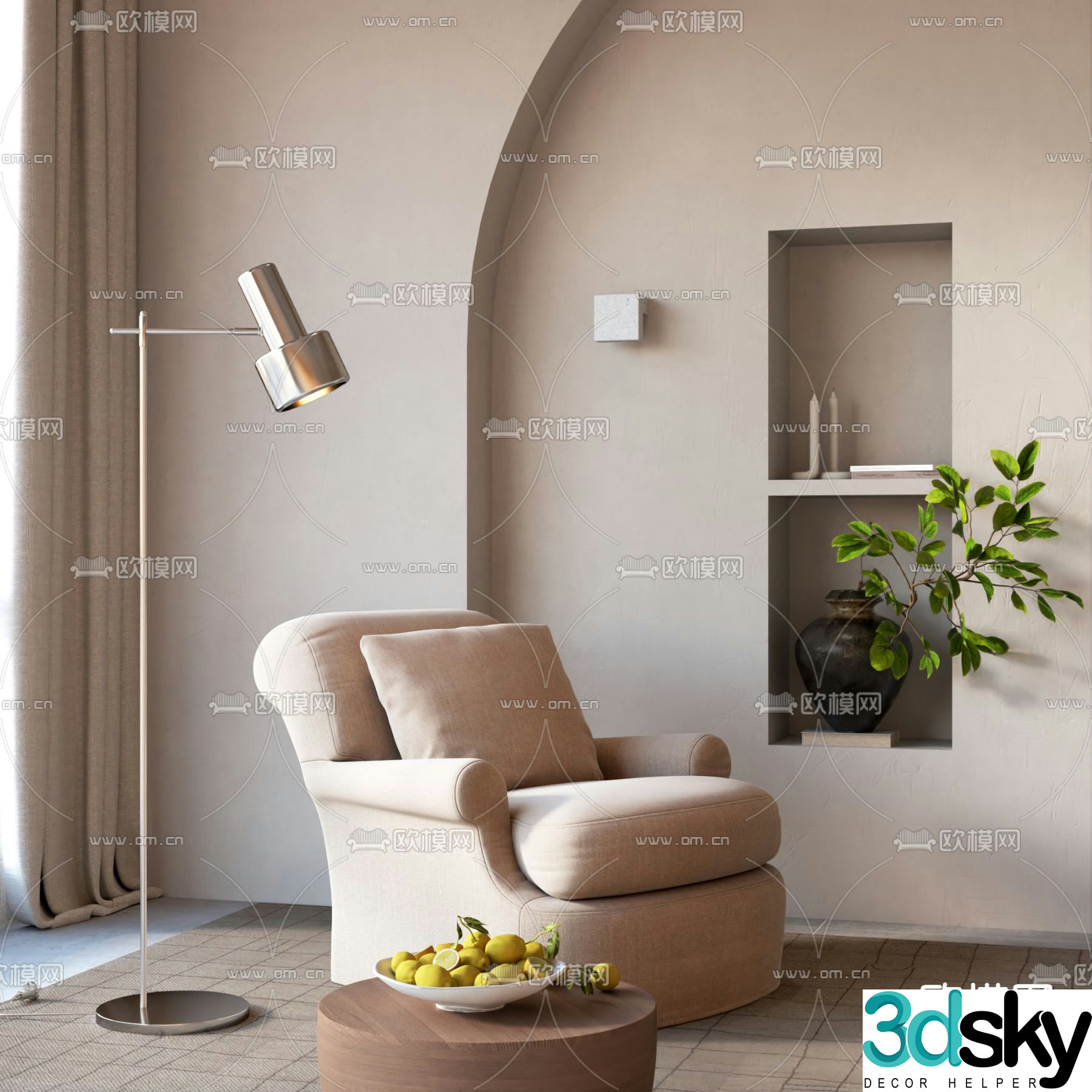 Zara fabric single sofa leisure sofa 3d model