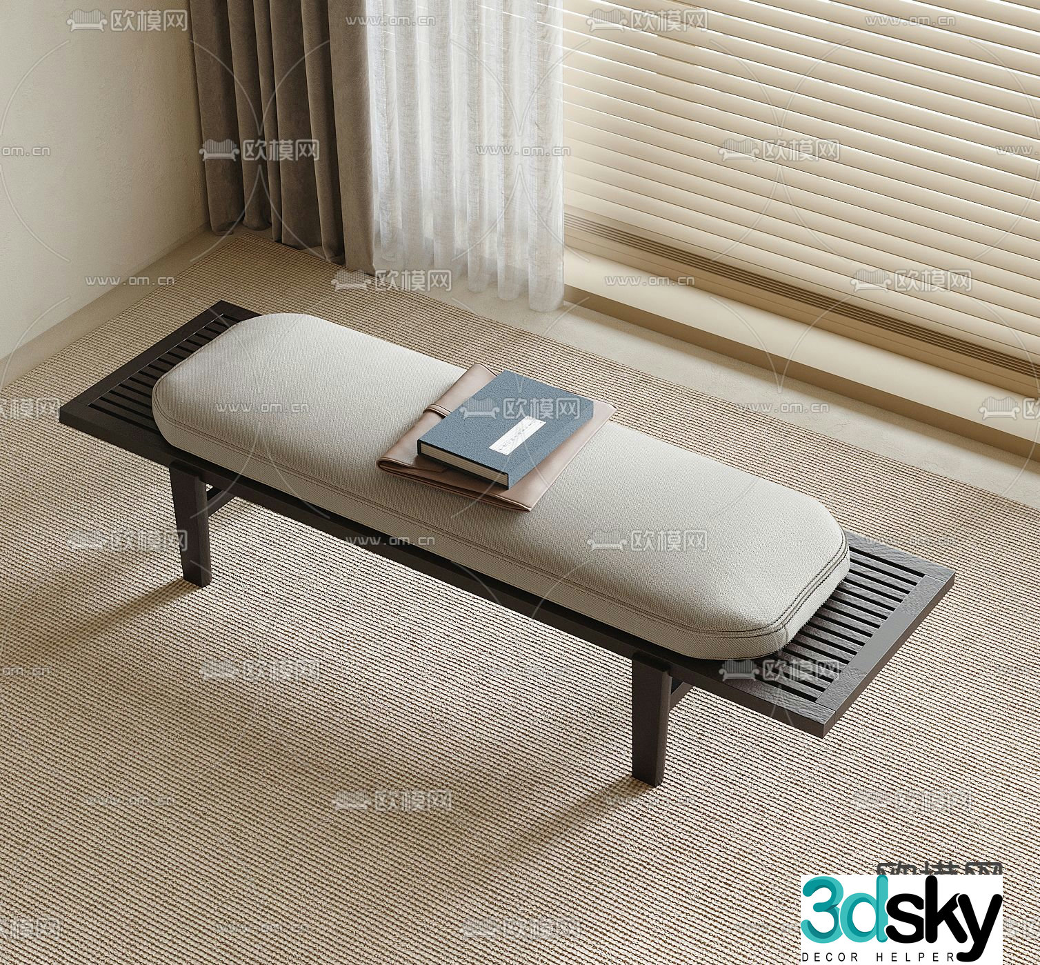 Medieval style bedside stool footrest 3D model