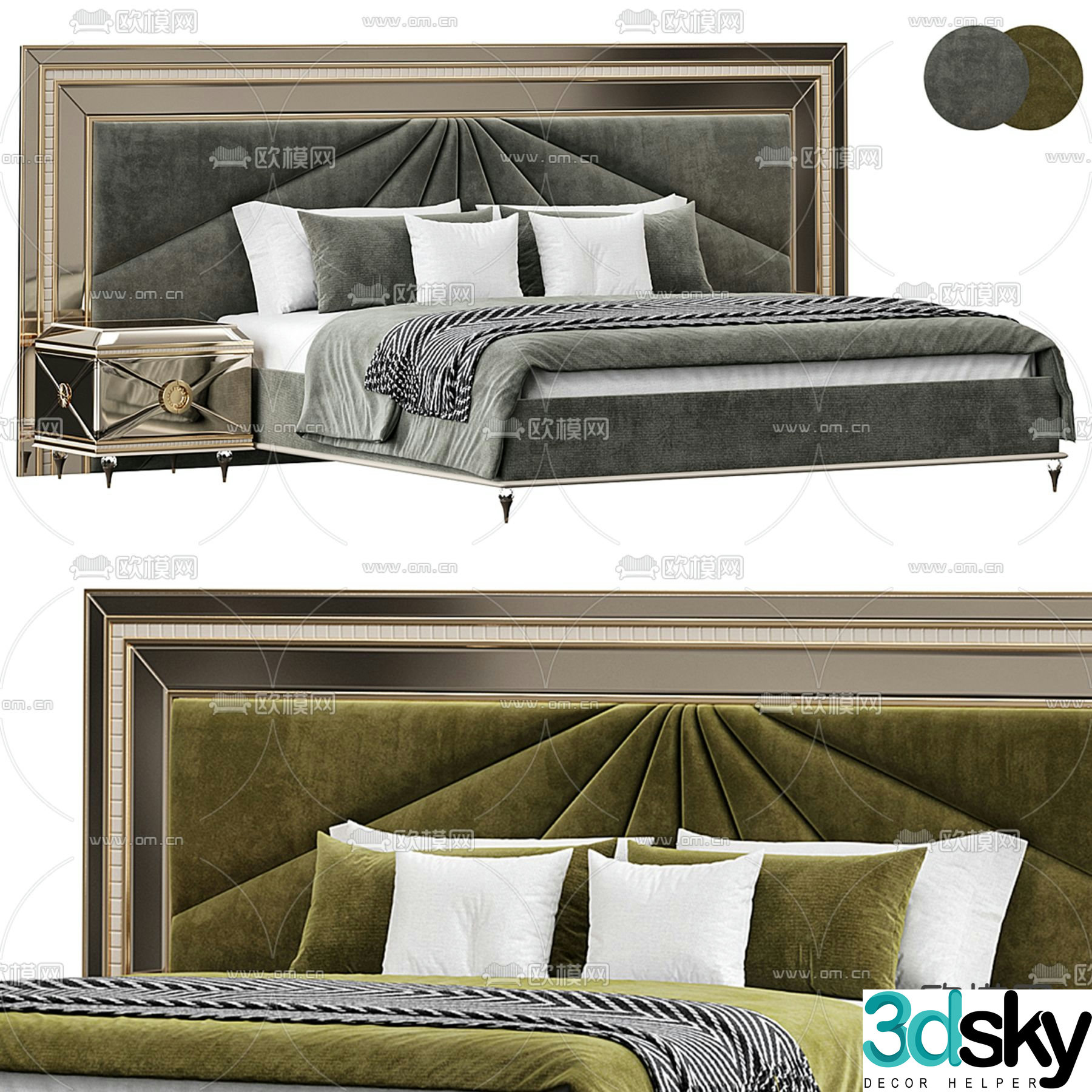 European double bed 3d model