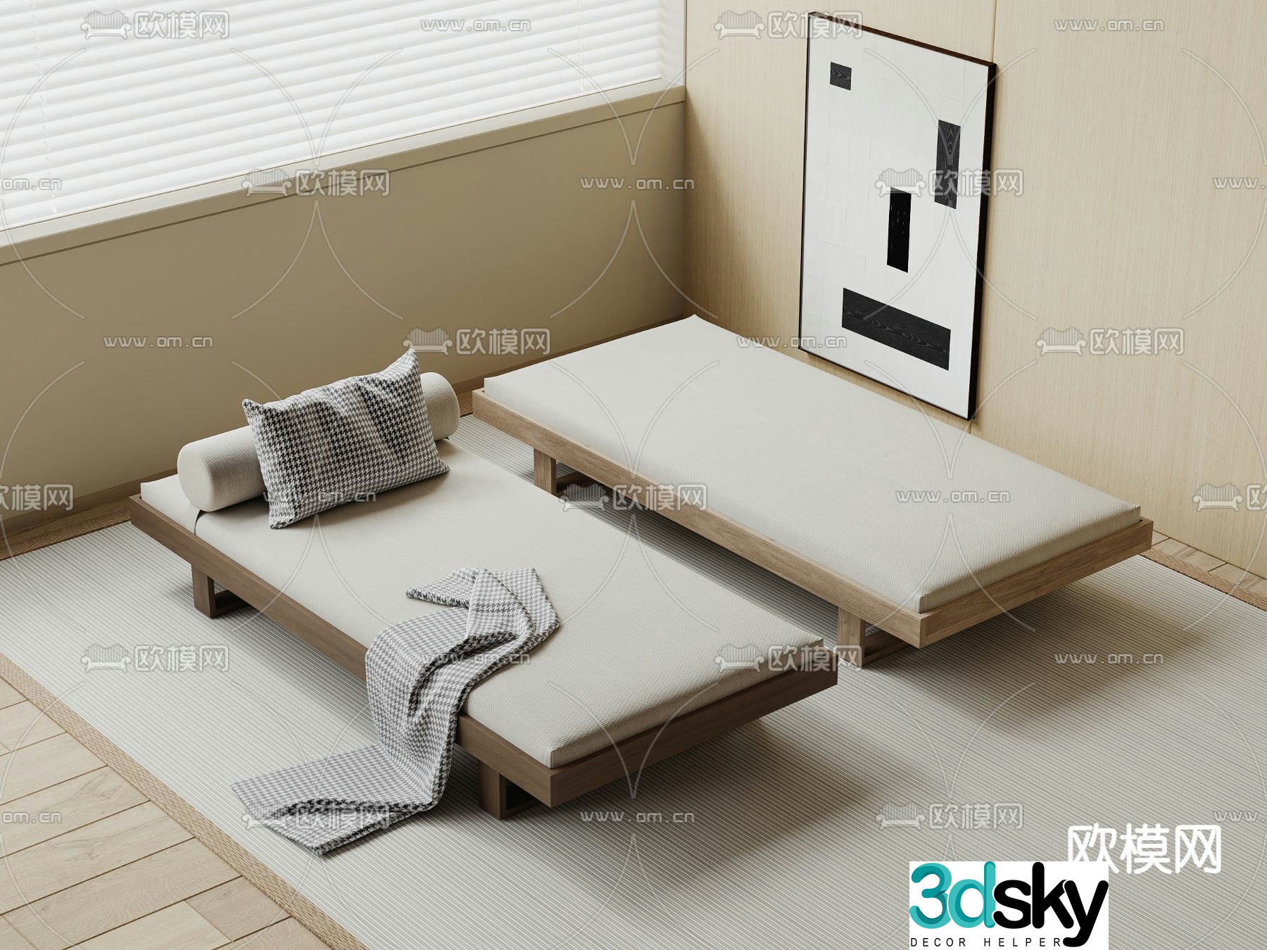 bed end stool footrest 3d model