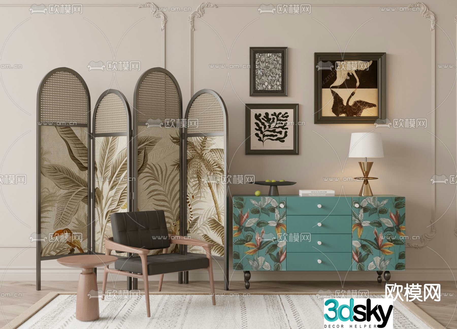 Middle-aged side cabinet porch cabinet 3D model