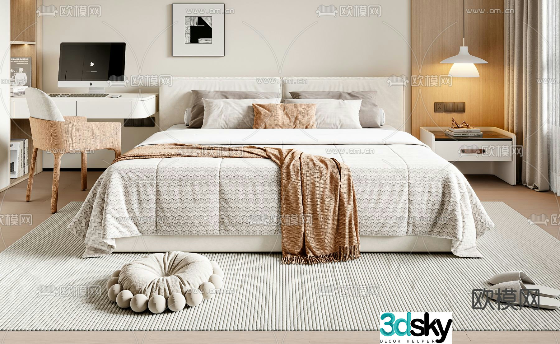 Modern double bed 3d model