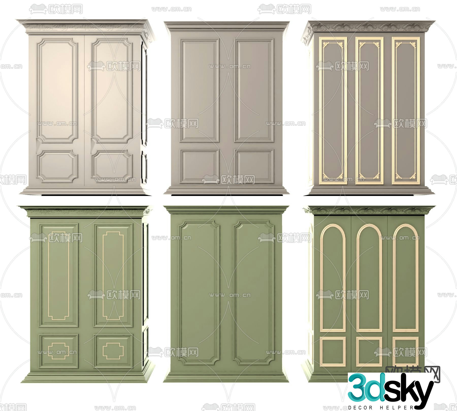 Simple European Wardrobe Storage Cabinet 3D Model
