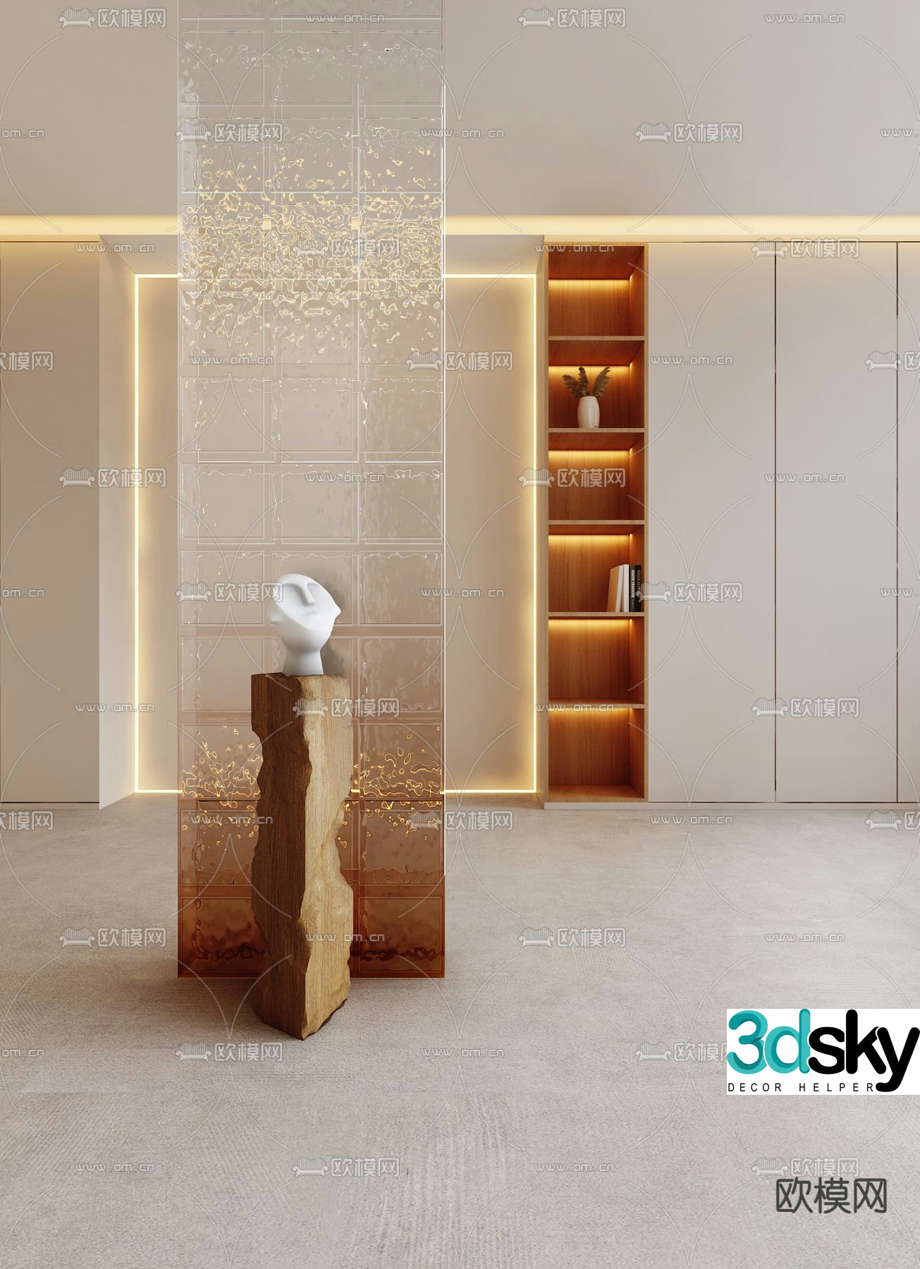 Gradient screen glass brick partition 3d model