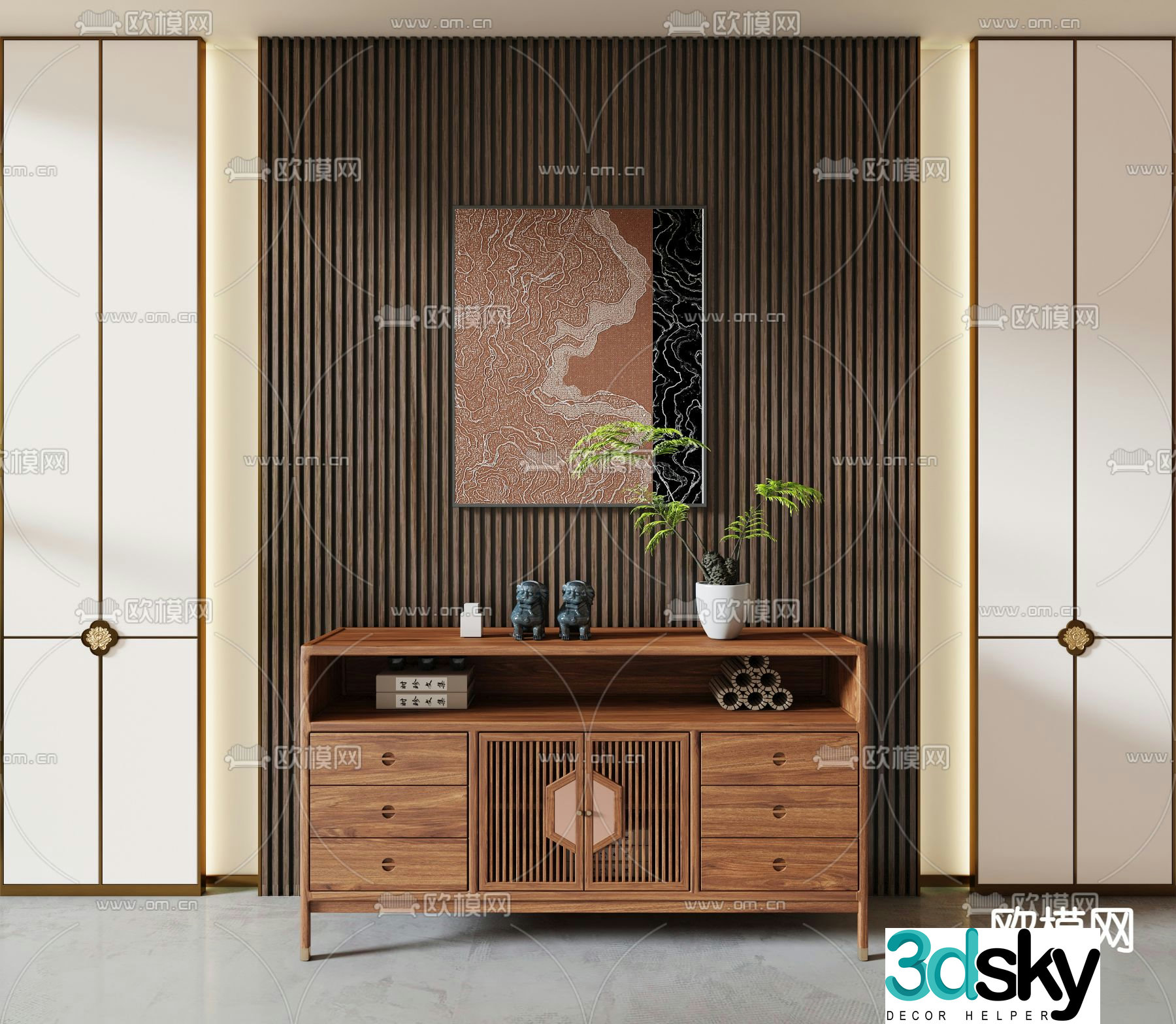 New Chinese style entrance cabinet side cabinet storage cabinet 3D model