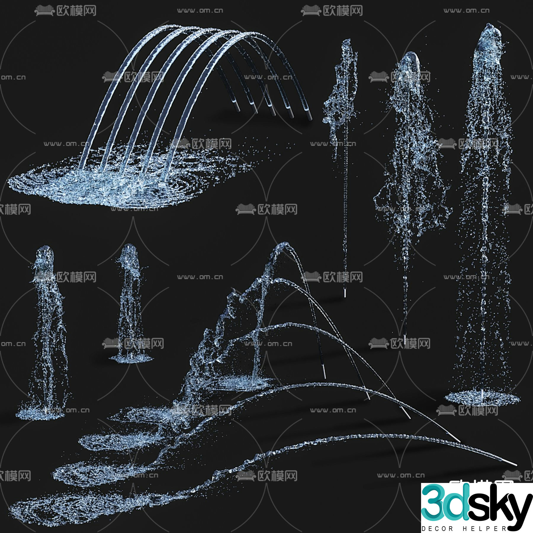 Fountain waterfall water column water splash flowing water 3d model
