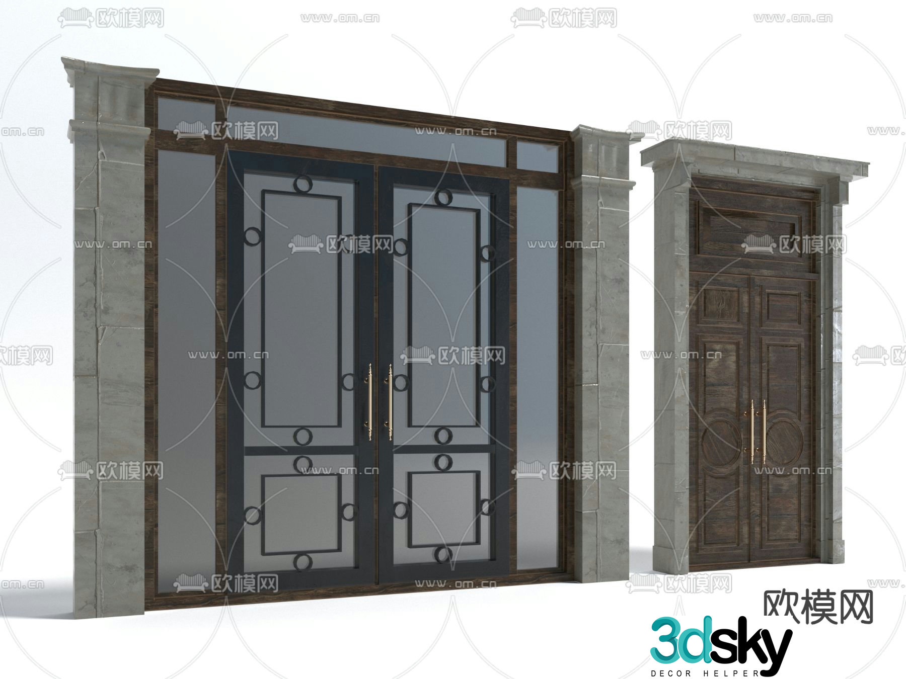 Entrance door courtyard door swing door double door 3D model