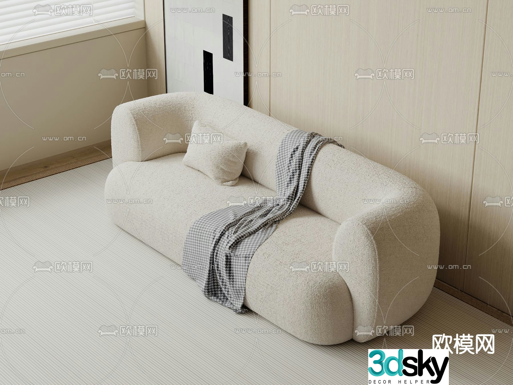 Cream style sofa double sofa 3d model