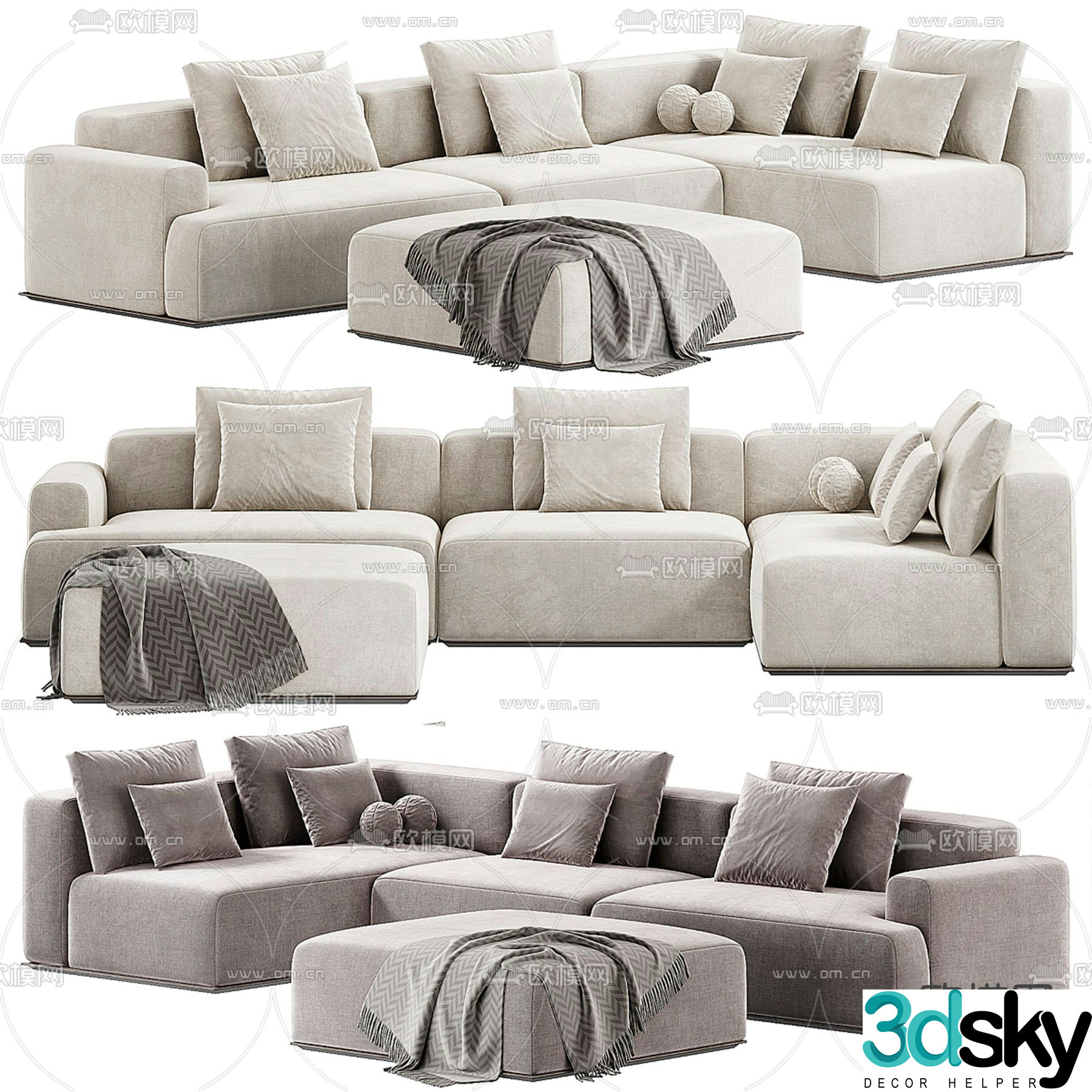 kookudesign multi-person sofa corner sofa 3d model