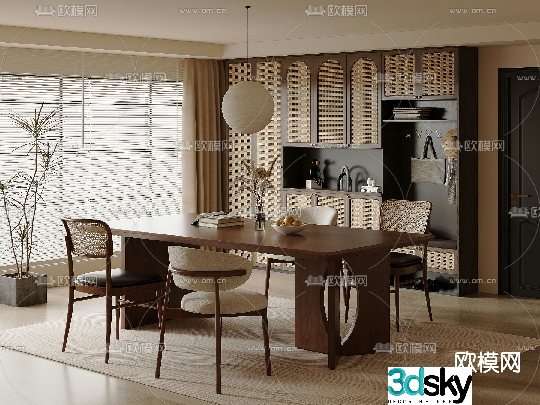 Medieval style dining table and chairs 3d model