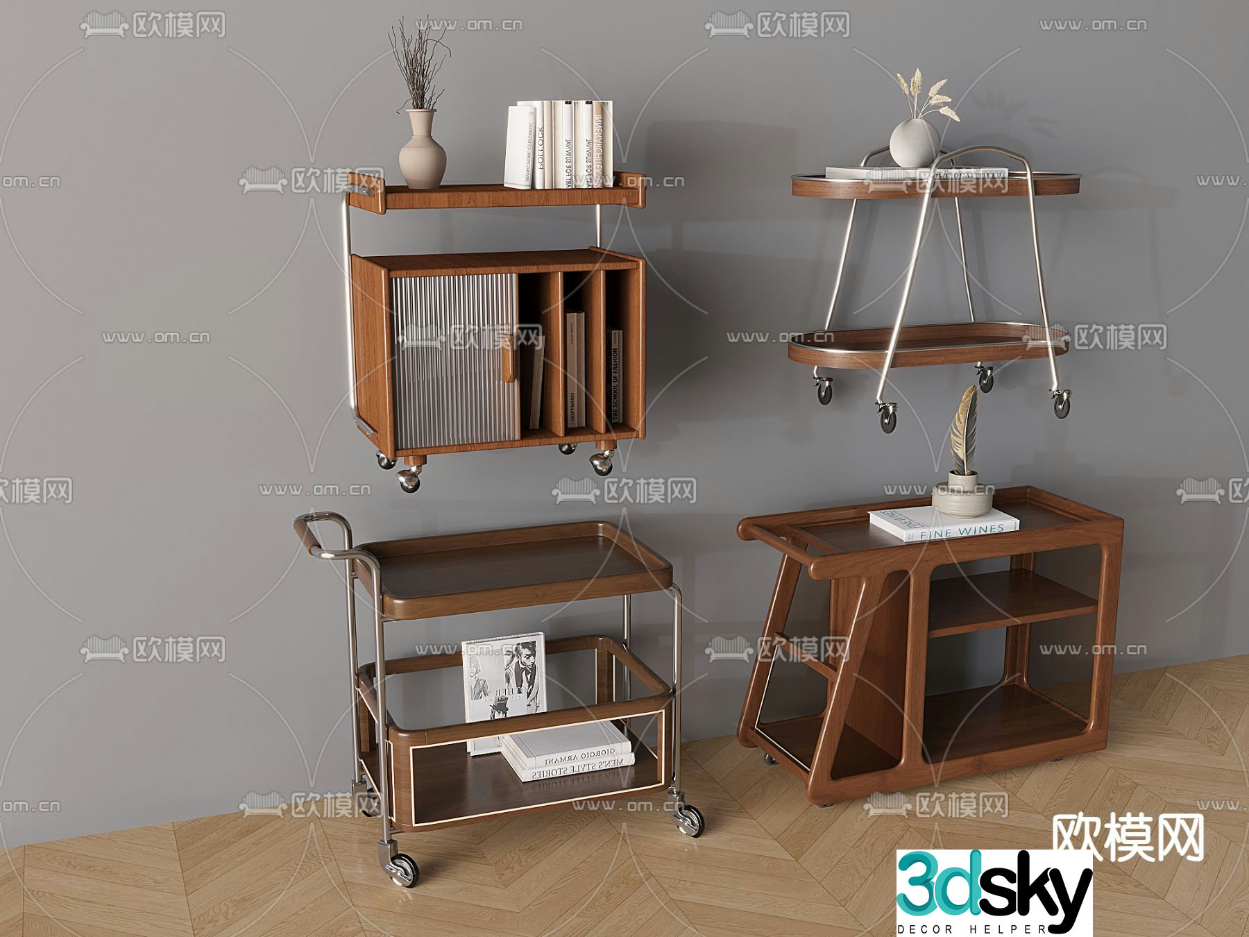 Medieval style trolley side table corner table table table 3D model