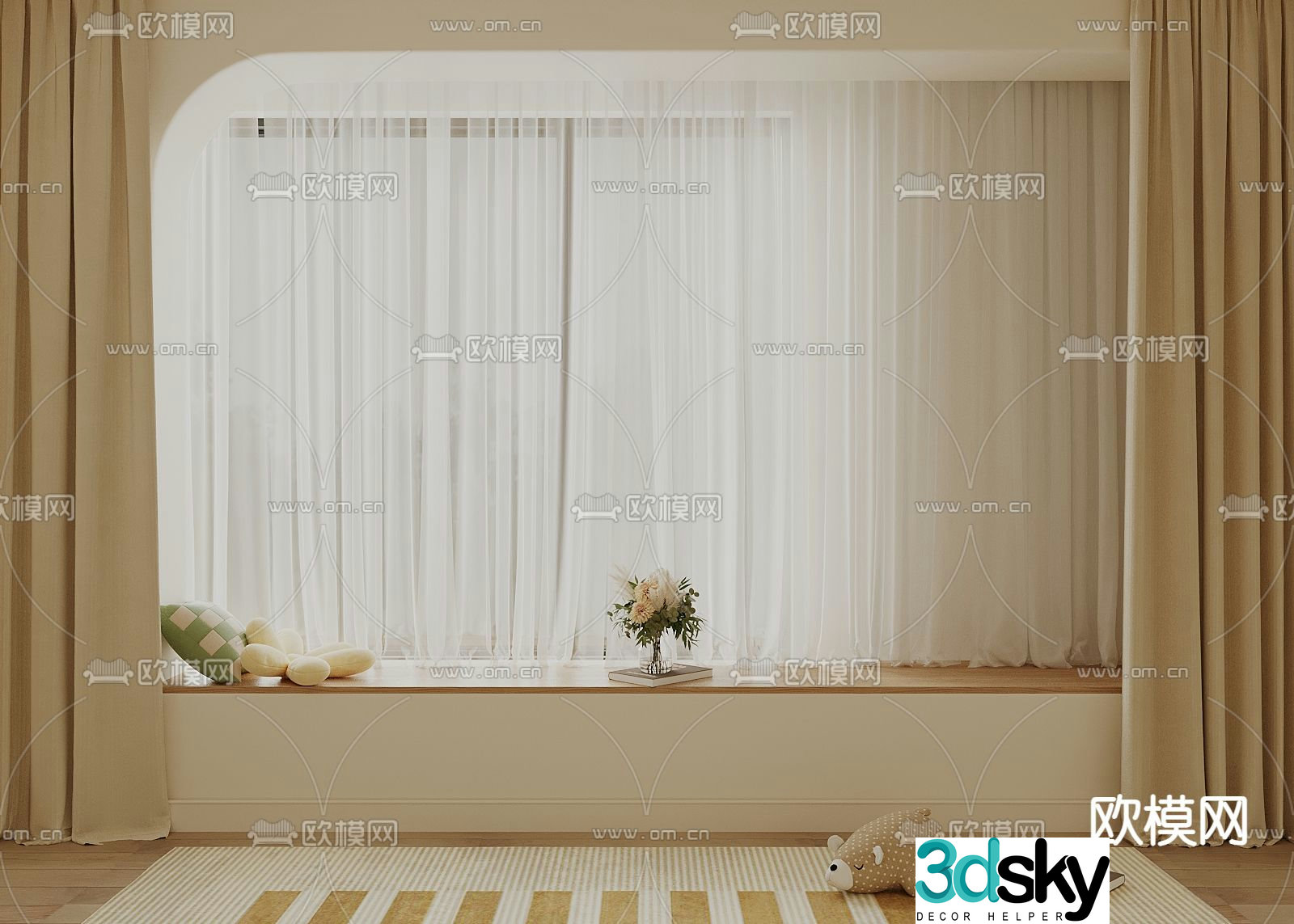 Modern bay window sill bay window mat 3d model