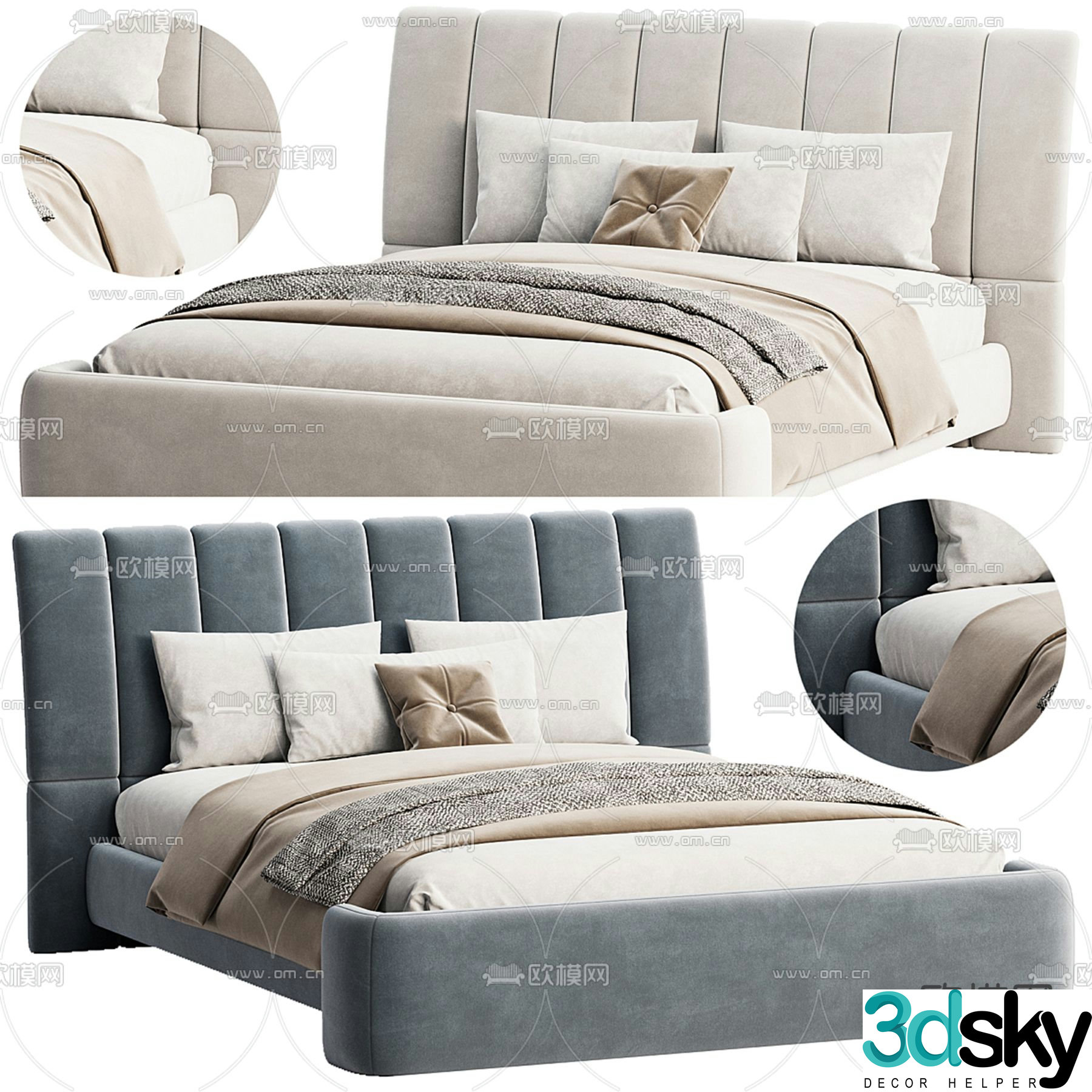 Simple European double bed 3d model
