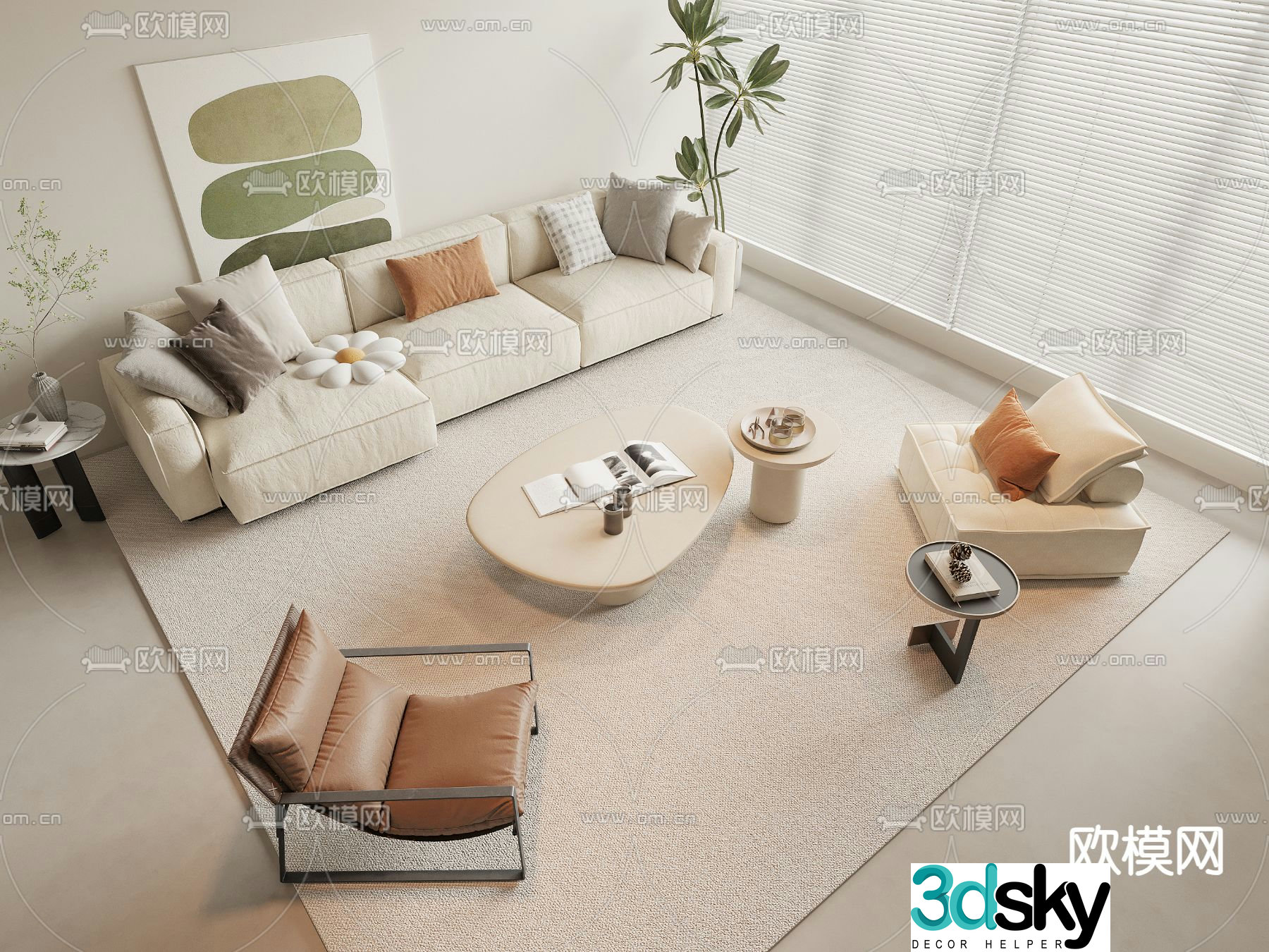 Cream style modular sofa 3d model