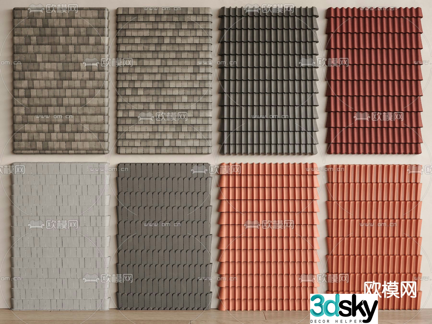 Tile background wall corrugated wall tile roof 3d model