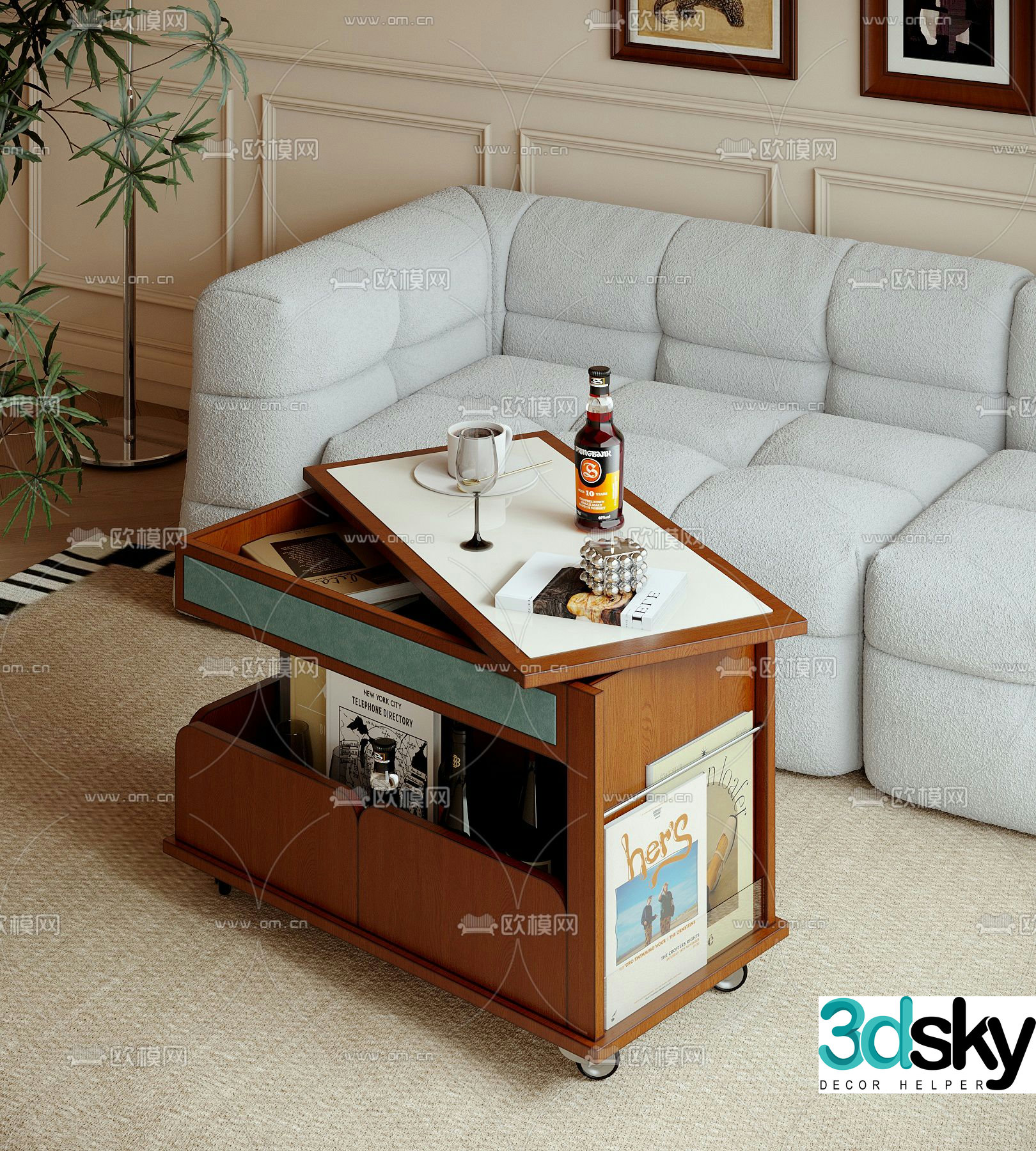 Medieval style cart side table corner table table table 3D model