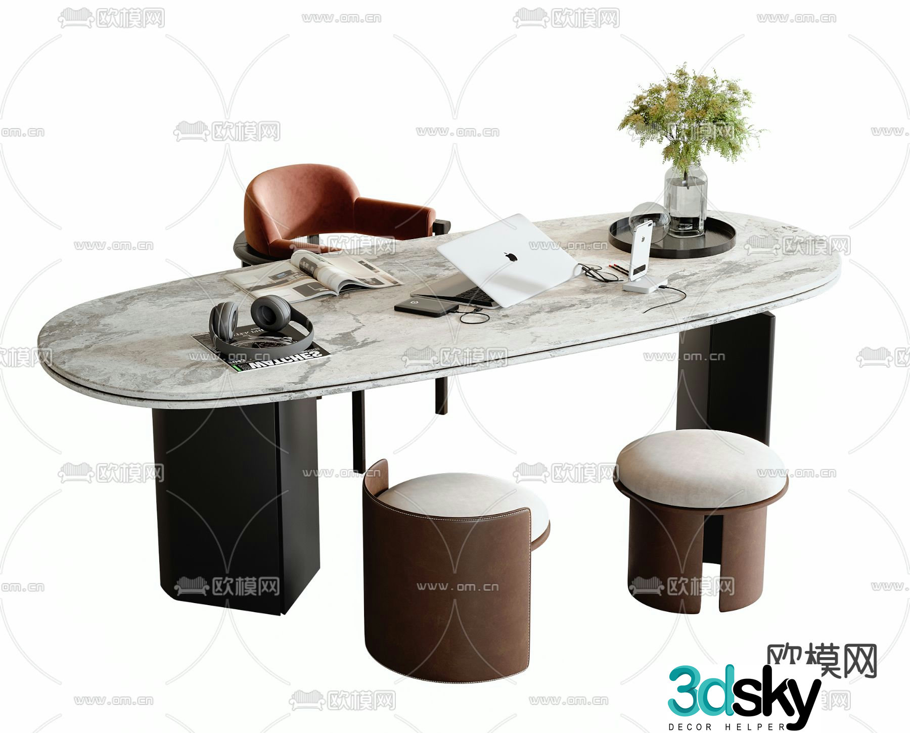 Modern desk writing desk computer desk 3d model