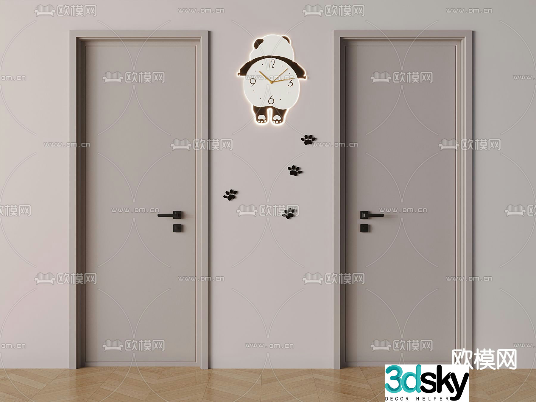 Creamy single-open door swing door door 3d model
