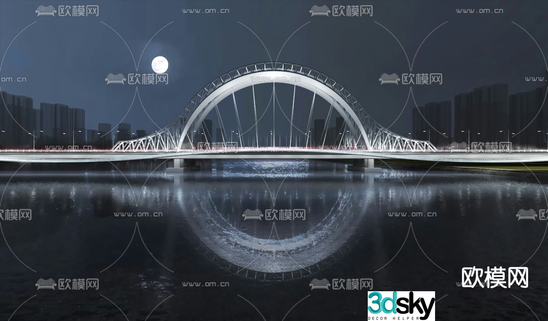 Bridge Bridge viaduct Night view 3d model