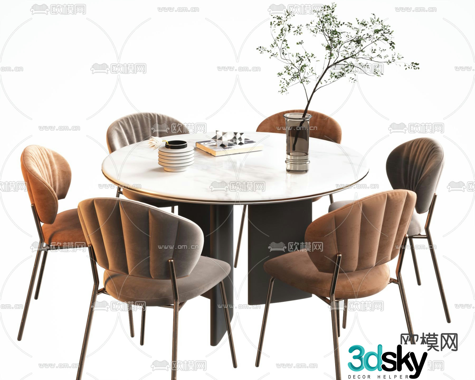 Round dining table and chairs slate dining table 3d model
