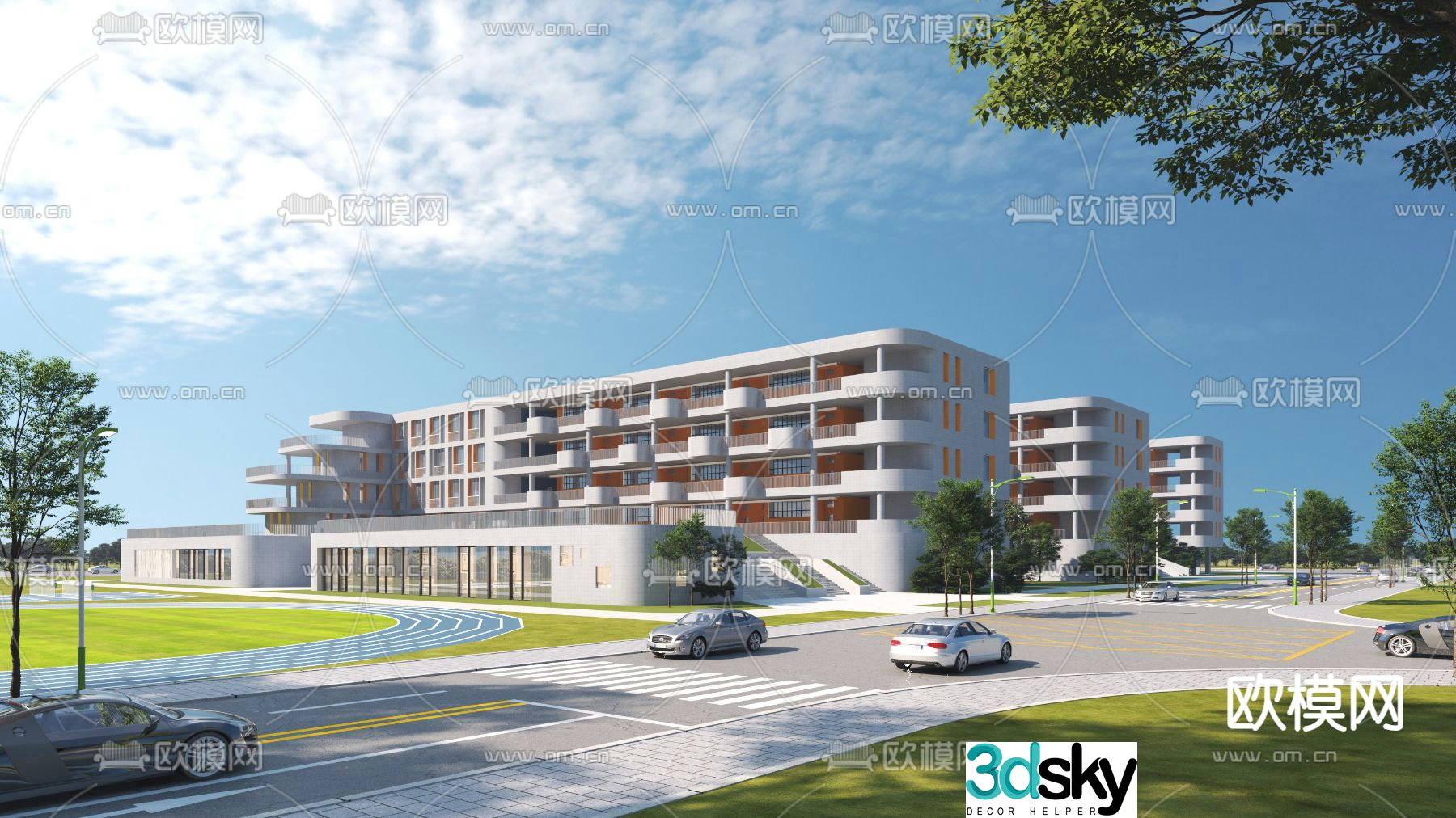 Modern school teaching building appearance 3D model
