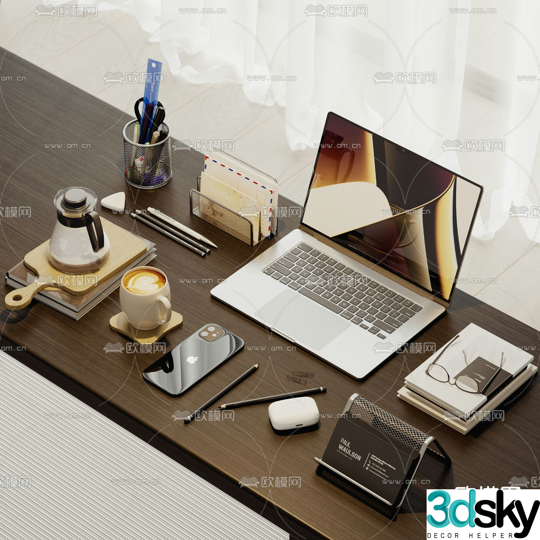 Office supplies desktop accessories notebook pen holder 3d model