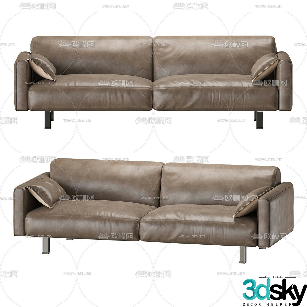 Double sofa leather sofa 3d model