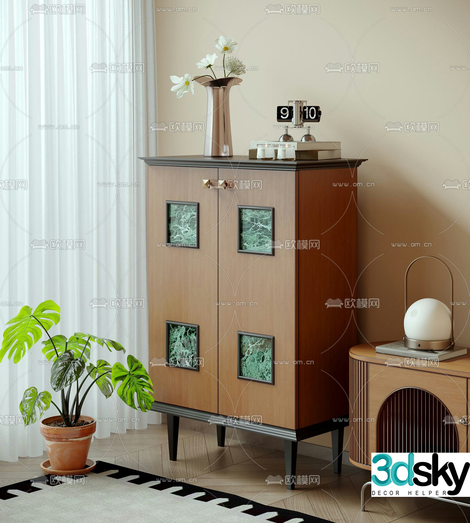 Medieval style side cabinet entrance cabinet high cabinet 3D model