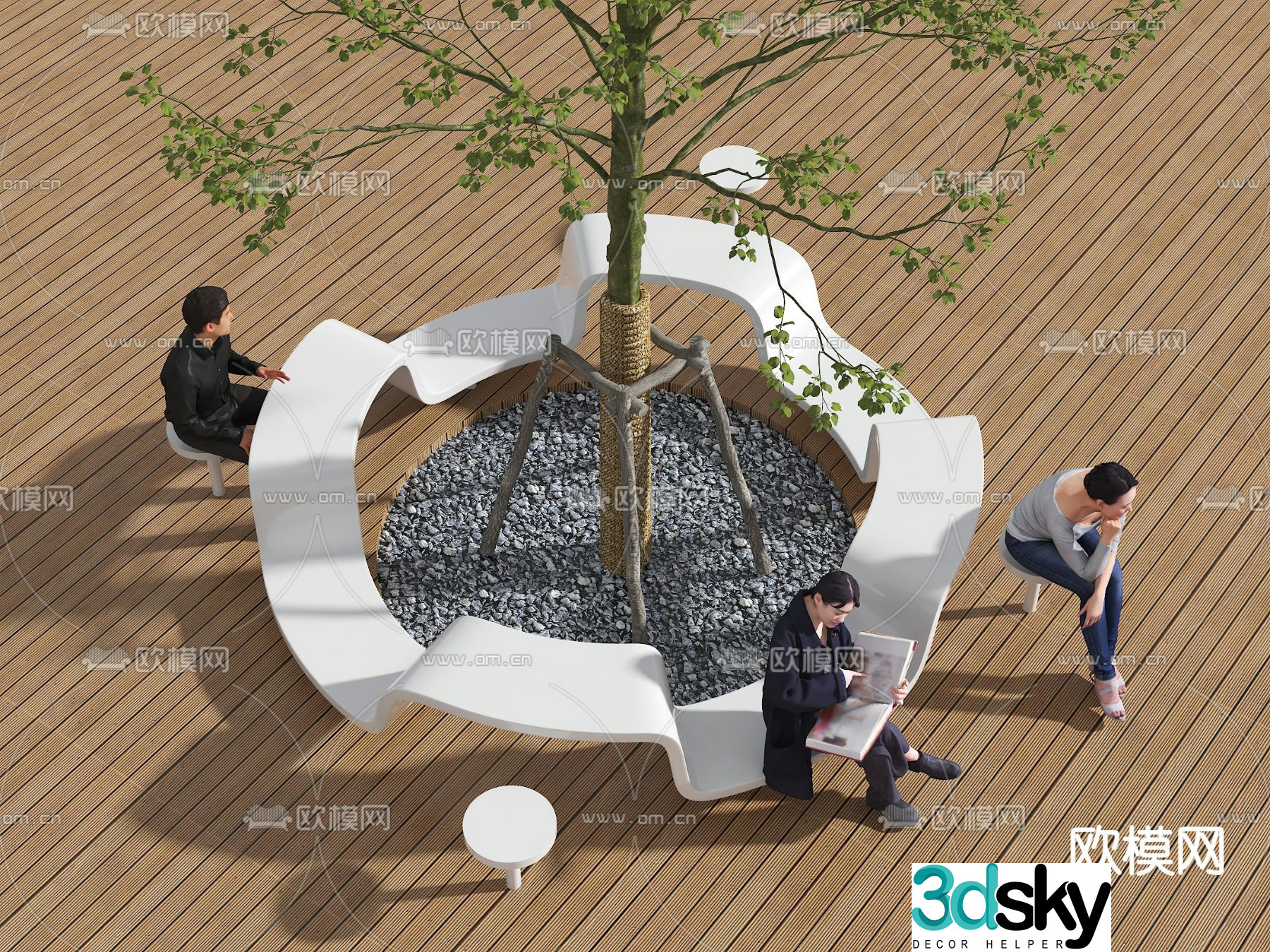 Outdoor chair tree pool chair landscape tree pool 3d model
