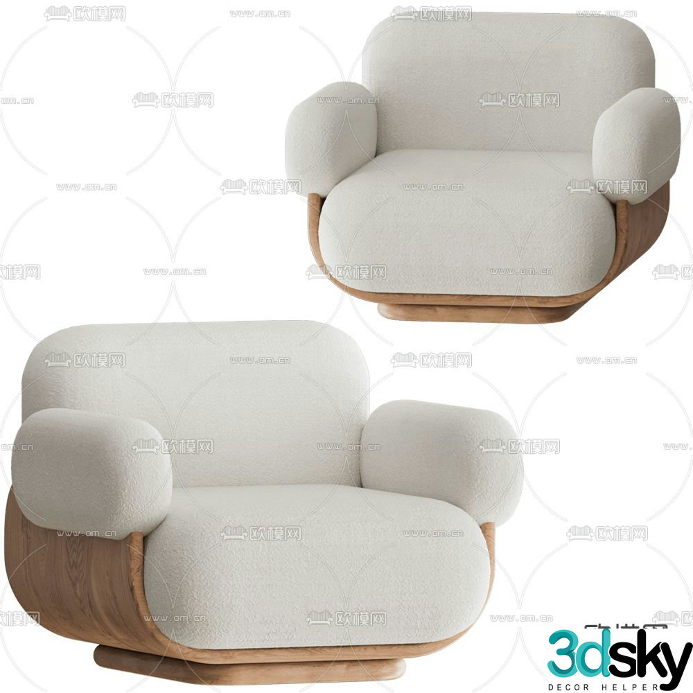 Carel Woodworks Single Sofa 3d model