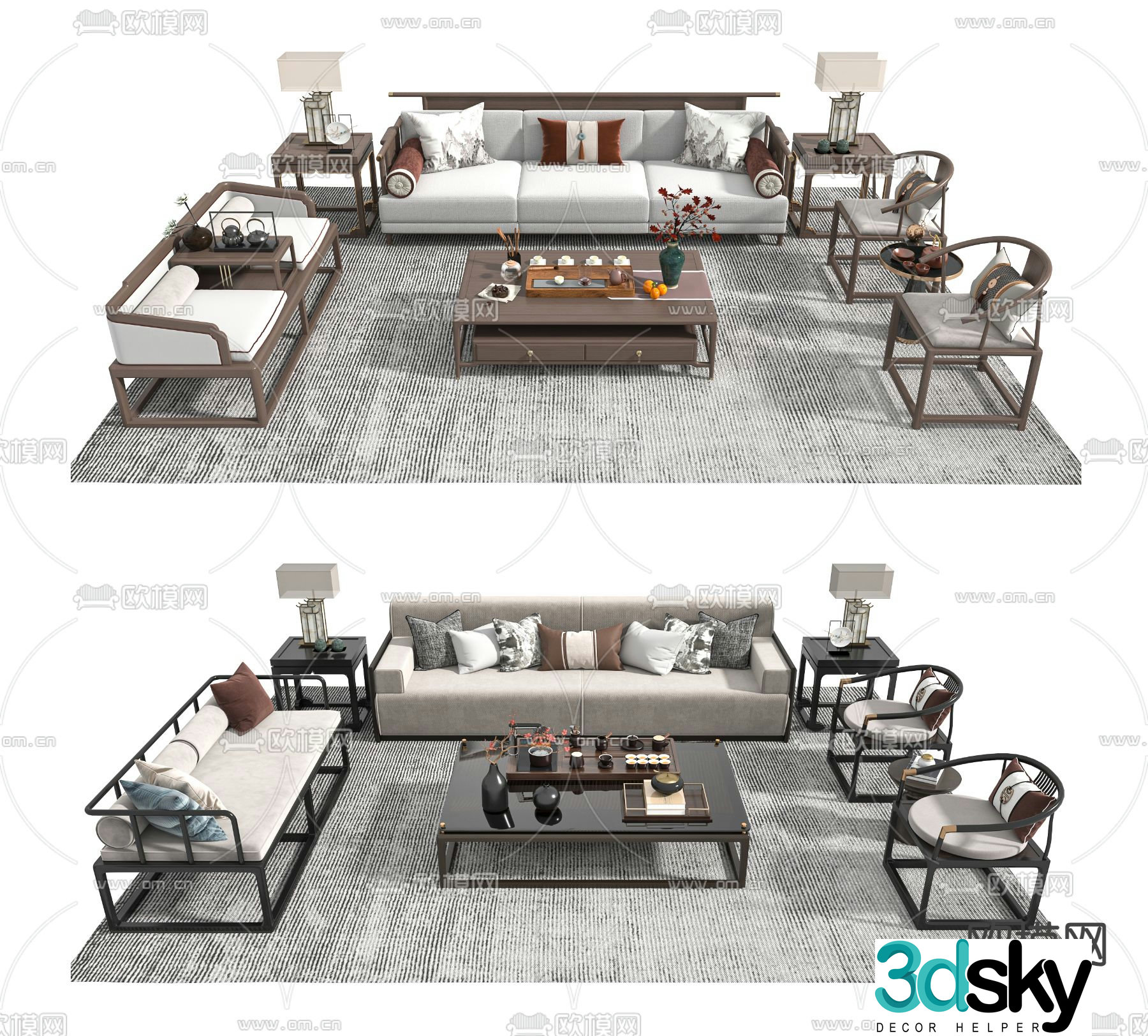New Chinese style modular sofa 3d model