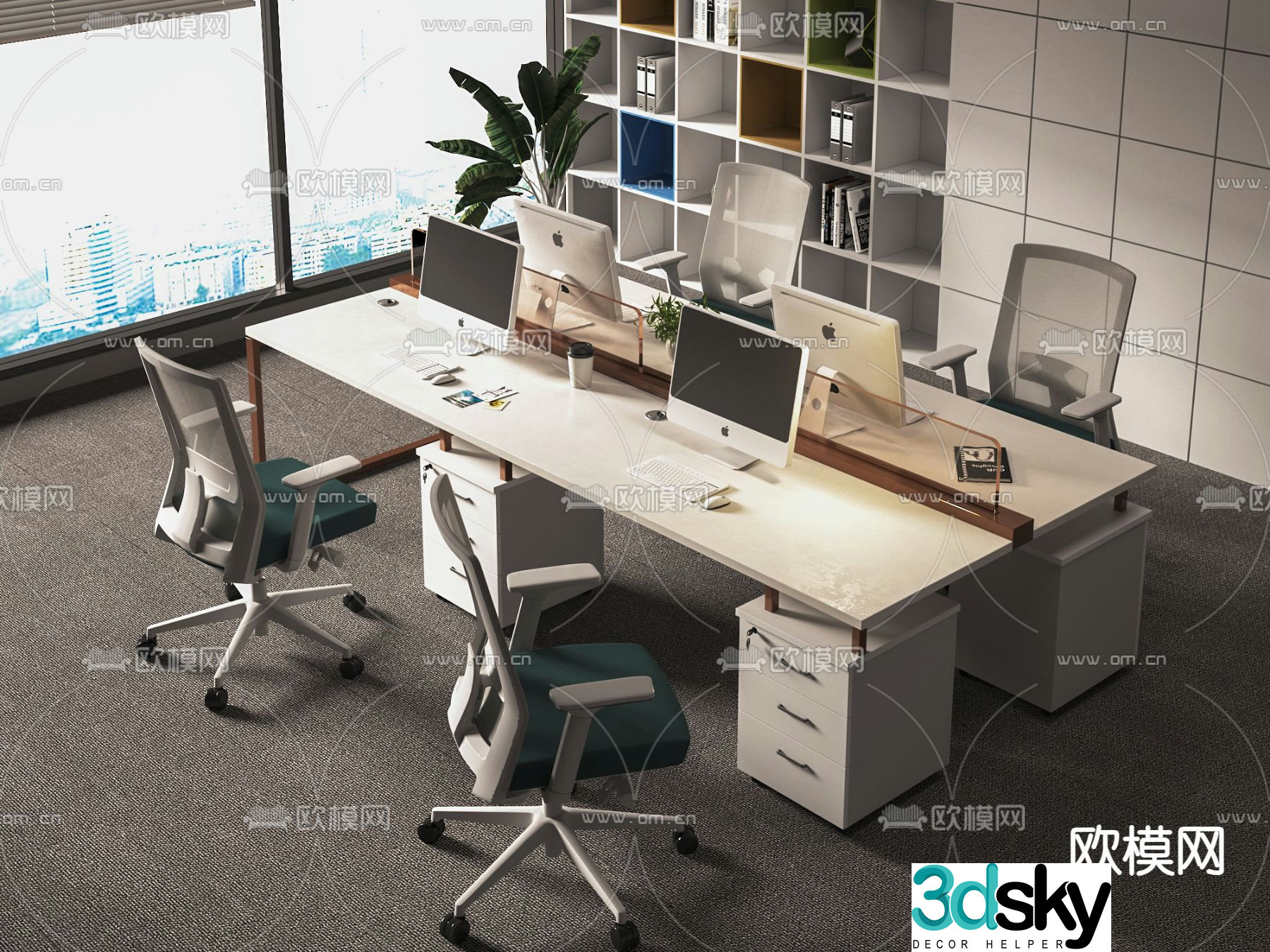 Office desk and chair position work station card position 3d model