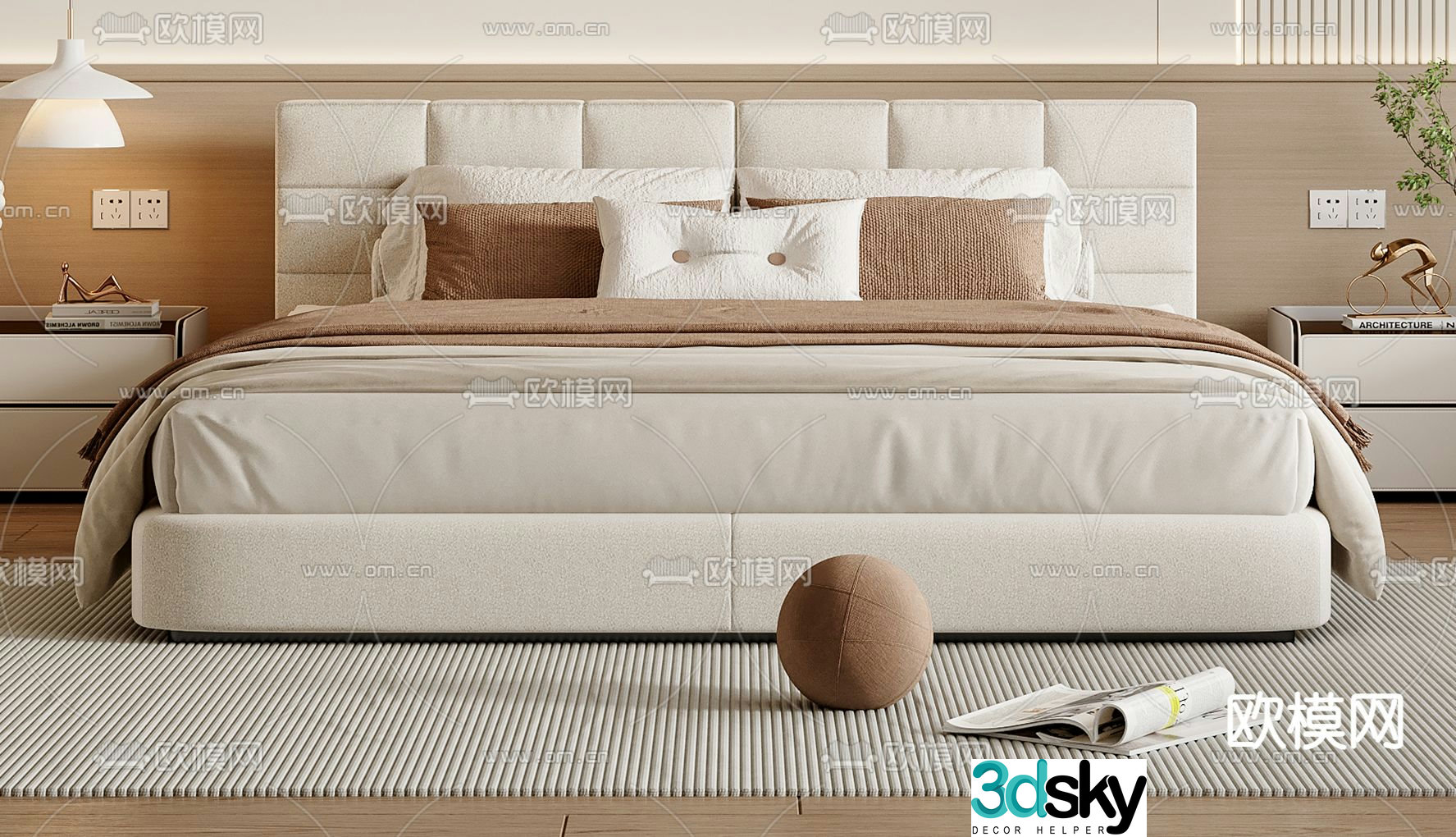 Cream style double bed 3d model