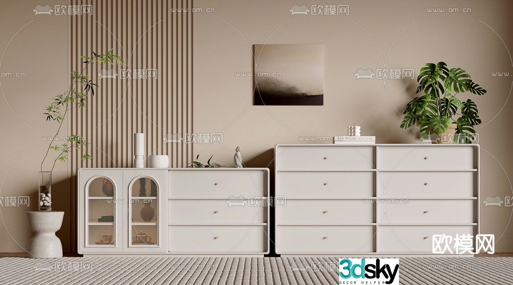 Creamy wind chest cabinet side cabinet 3d model
