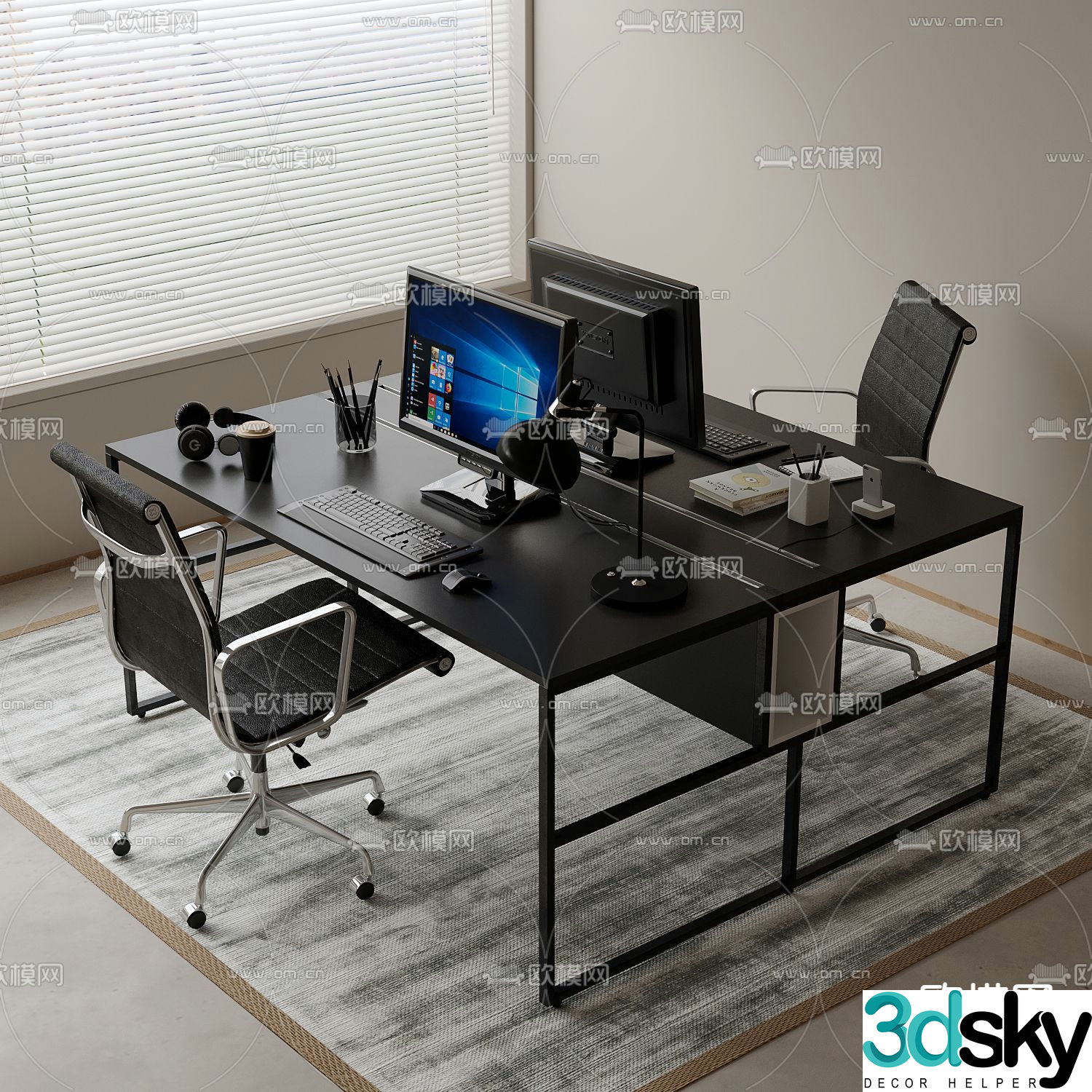 Modern desk work station 3d model